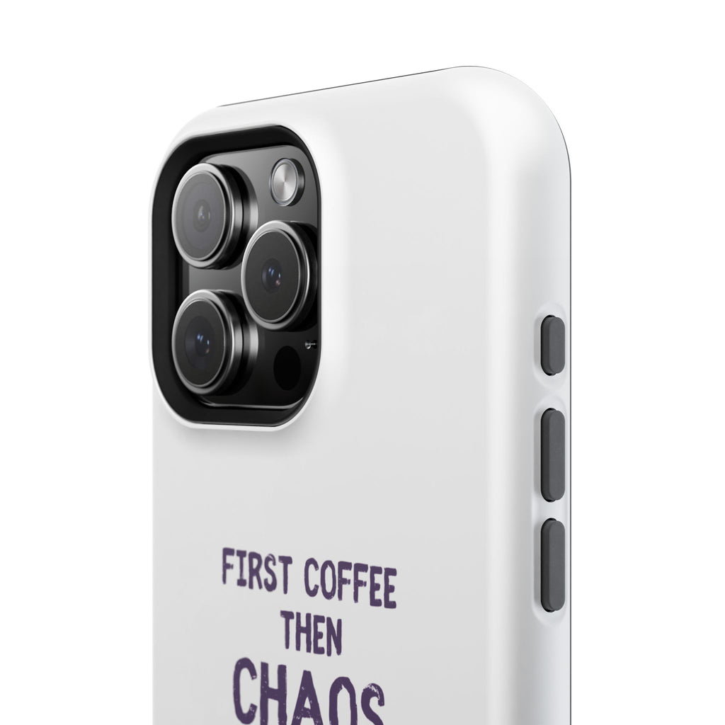 Impact-Resistant Phone Case — "First Coffee Then Chaos" Cute Lizard Coffee Design