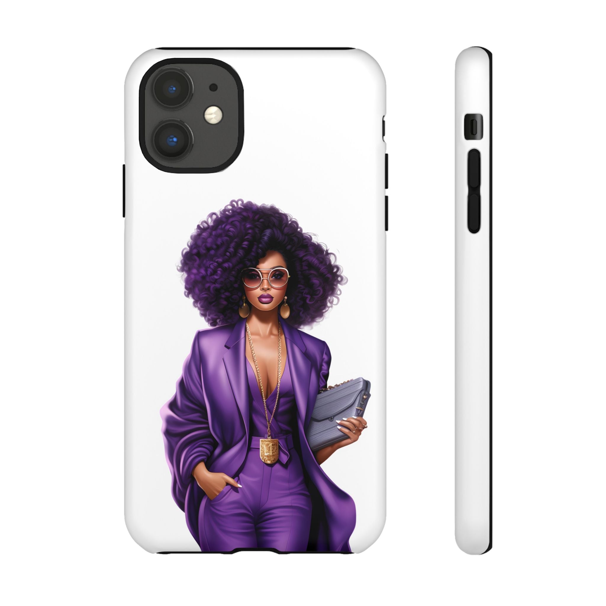 Purple Power Woman Phone Case — Afro Chic Businesswoman Protective Phone Cover