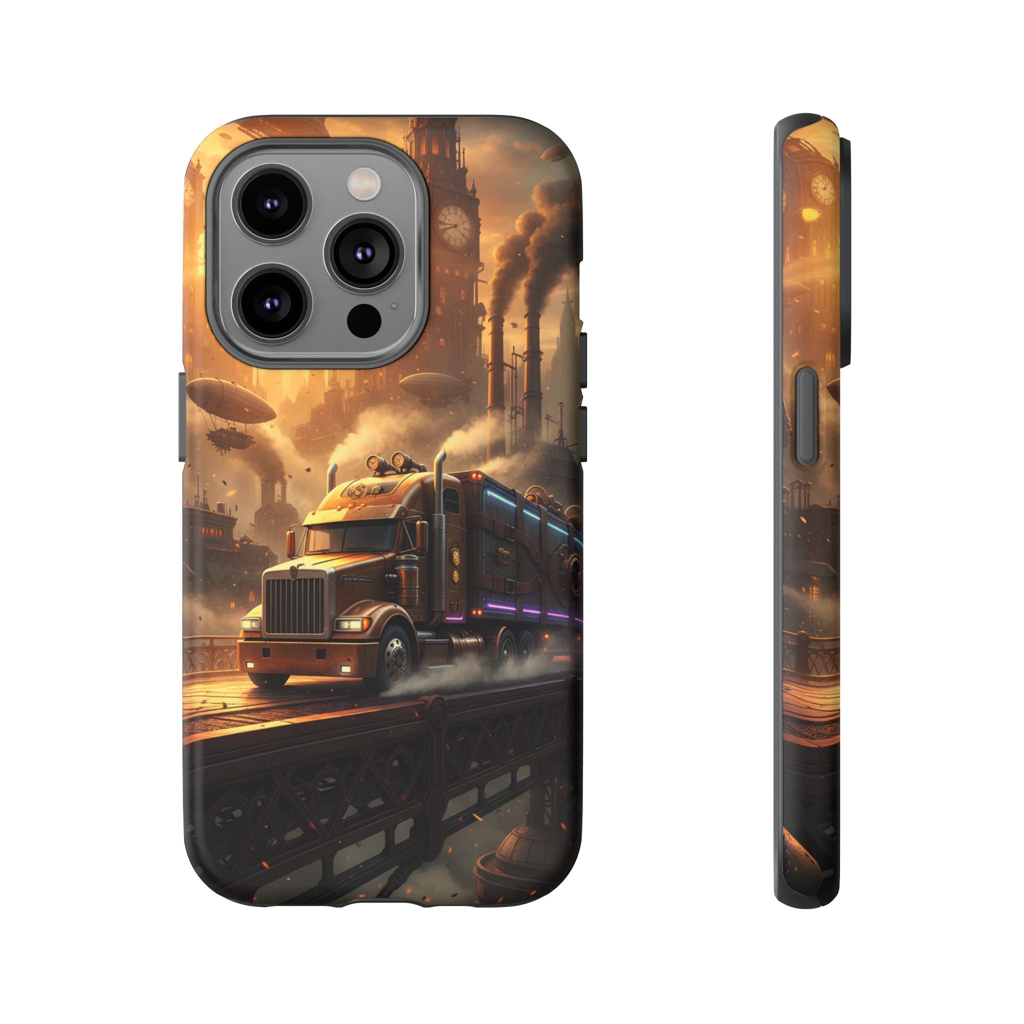 Steampunk Freightliner Phone Case — Rugged Trucking Cityscape iPhone Cover