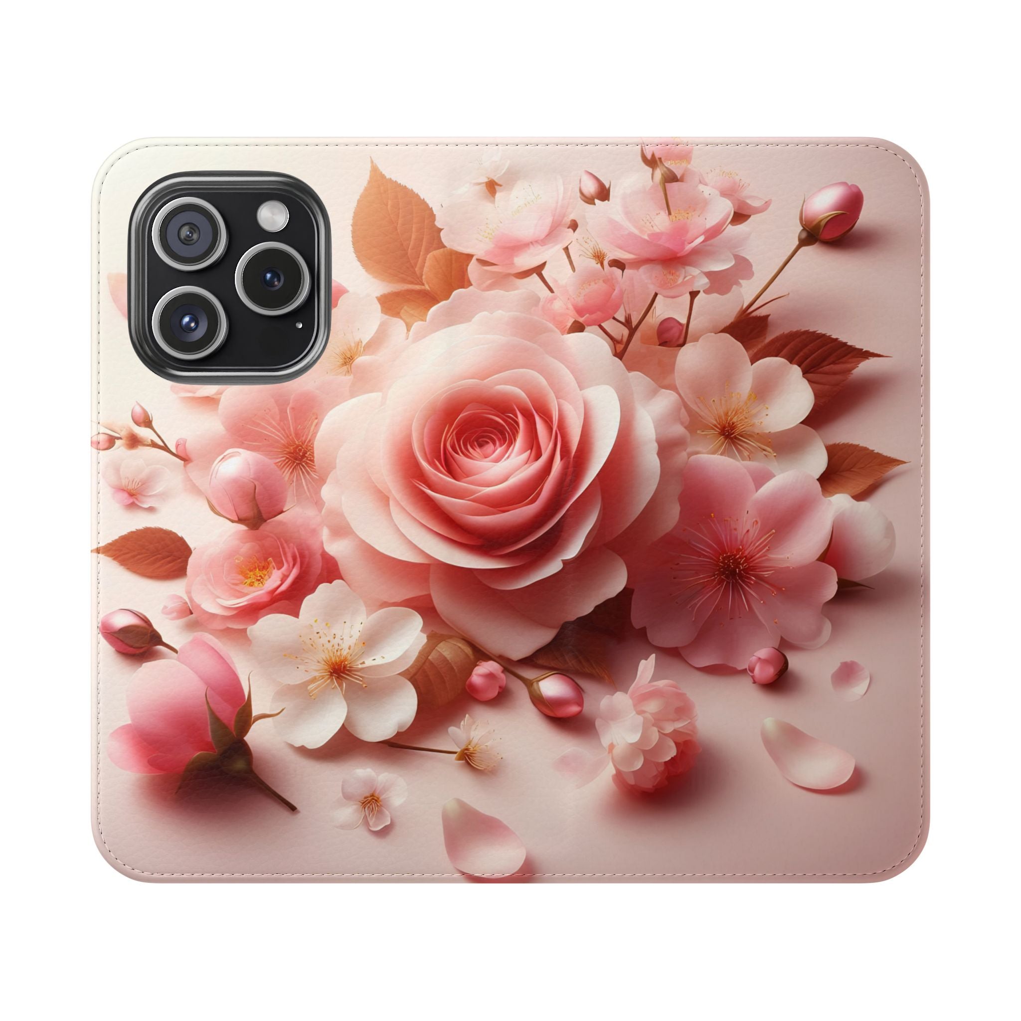 Floral Rose Flip Case — Pink Blossom Wallet Phone Cover