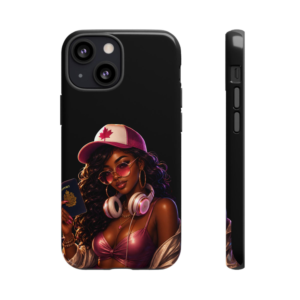 Phone Case - Cool Urban Woman with Headphones & Maple Hat