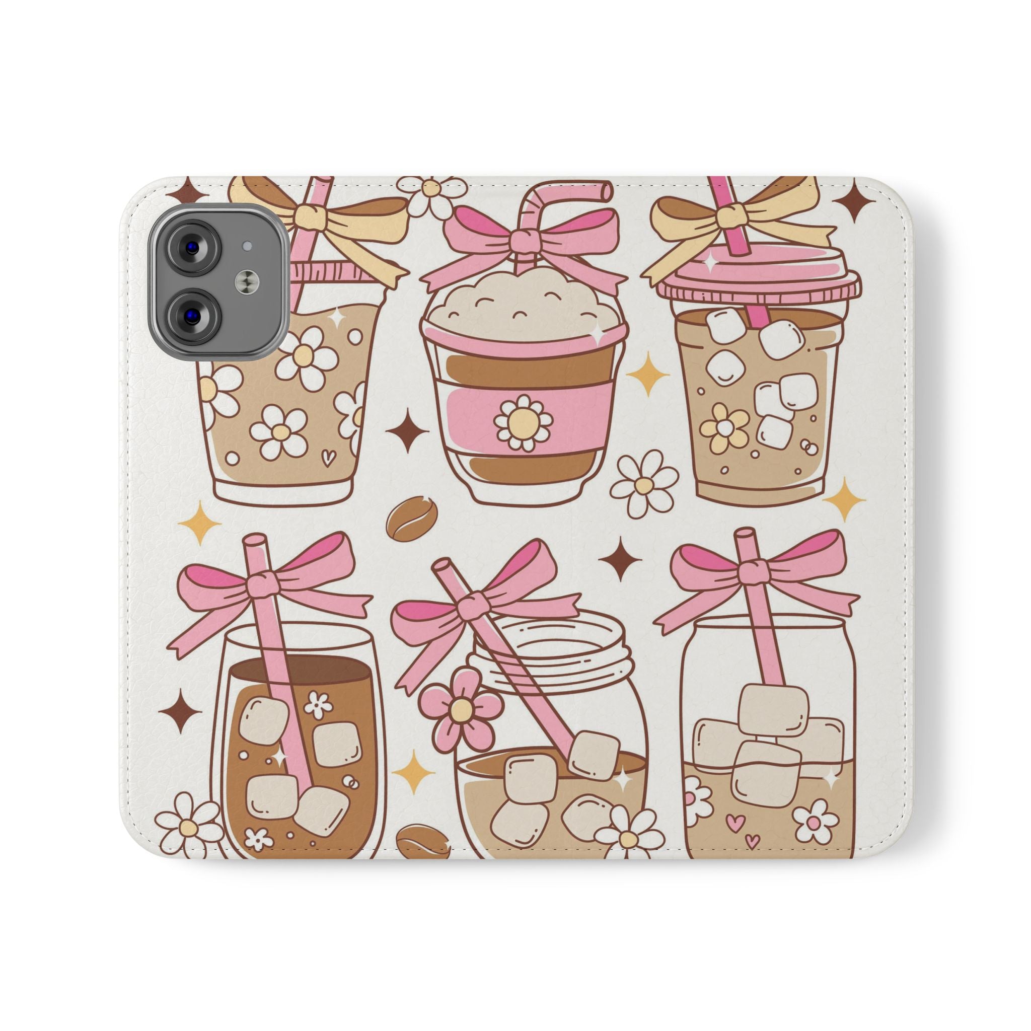 Cute Coffee & Latte Flip Phone Case – Cozy Boba & Dessert Wallet Cover