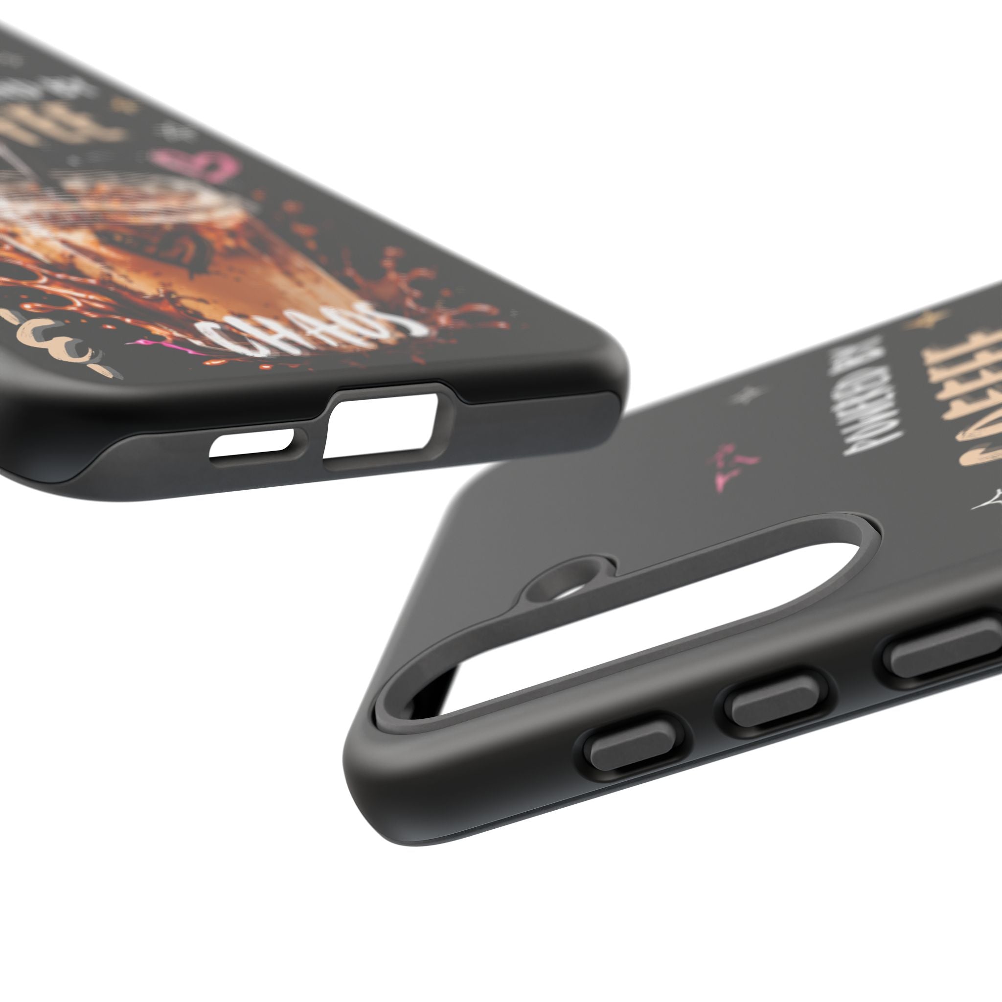 Phone Case — "Powered by Coffee & Chaos" Iced Coffee Protective Cover