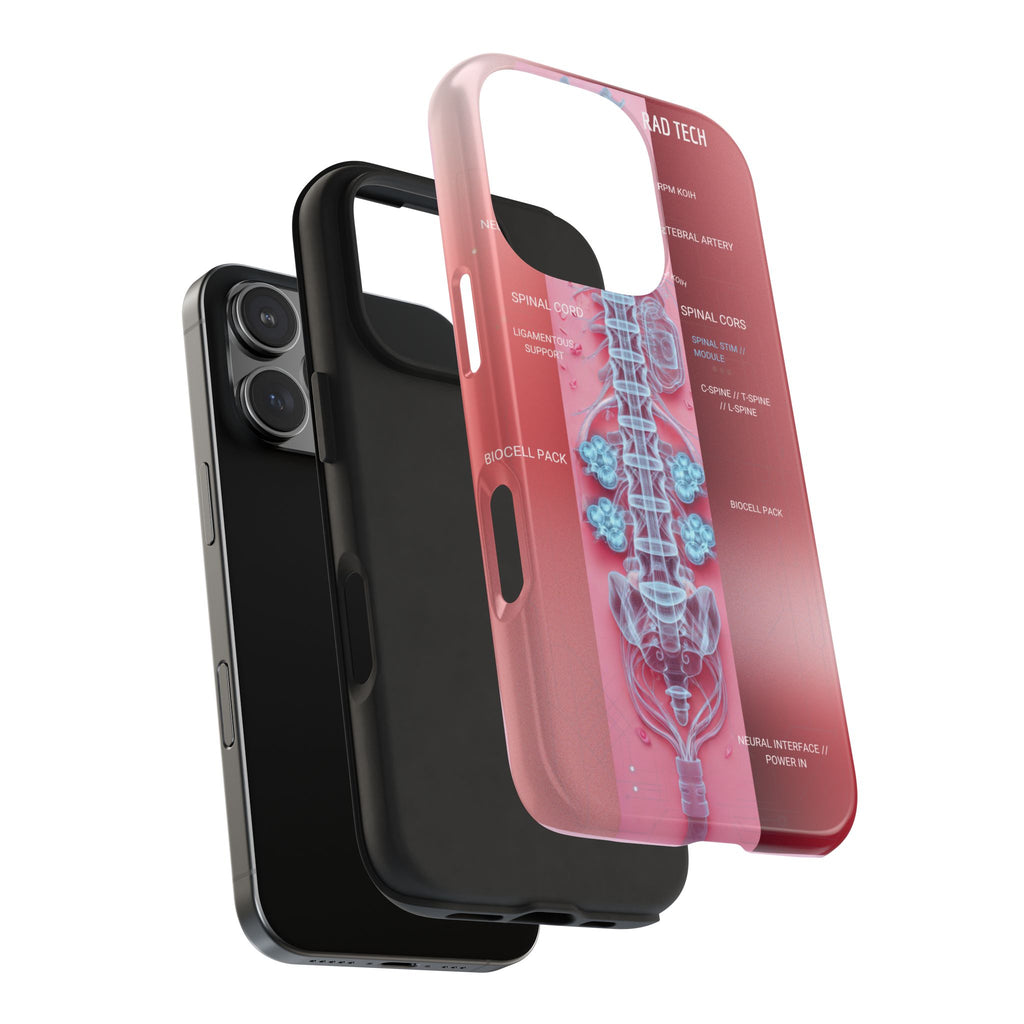 Anatomical Spine Tough Phone Case — Medical X-Ray Design, ‘Spinal Cord’ Labelled