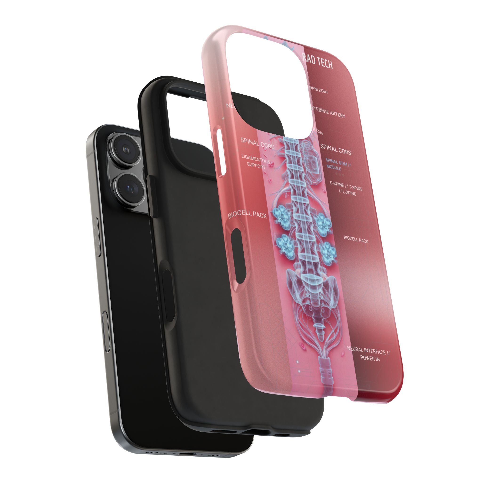 Anatomical Spine Tough Phone Case — Medical X-Ray Design, ‘Spinal Cord’ Labelled