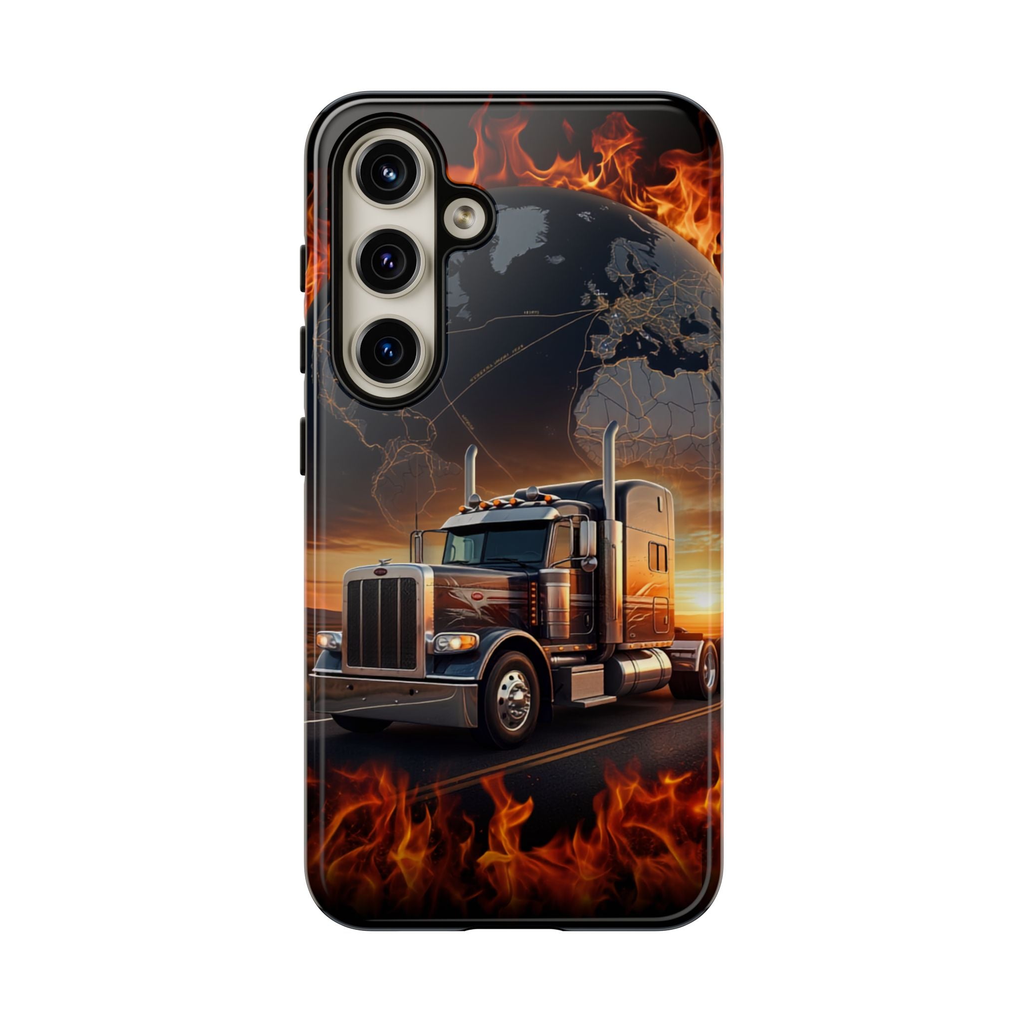 Truck Flames Phone Case — Bold Semi-Truck Globe Design