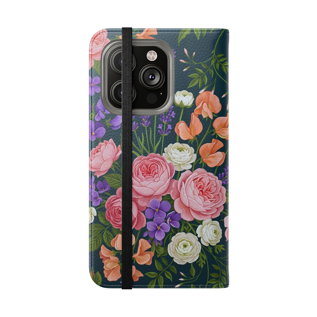 Floral Flip Phone Case -Wallet Cover with Card Slots
