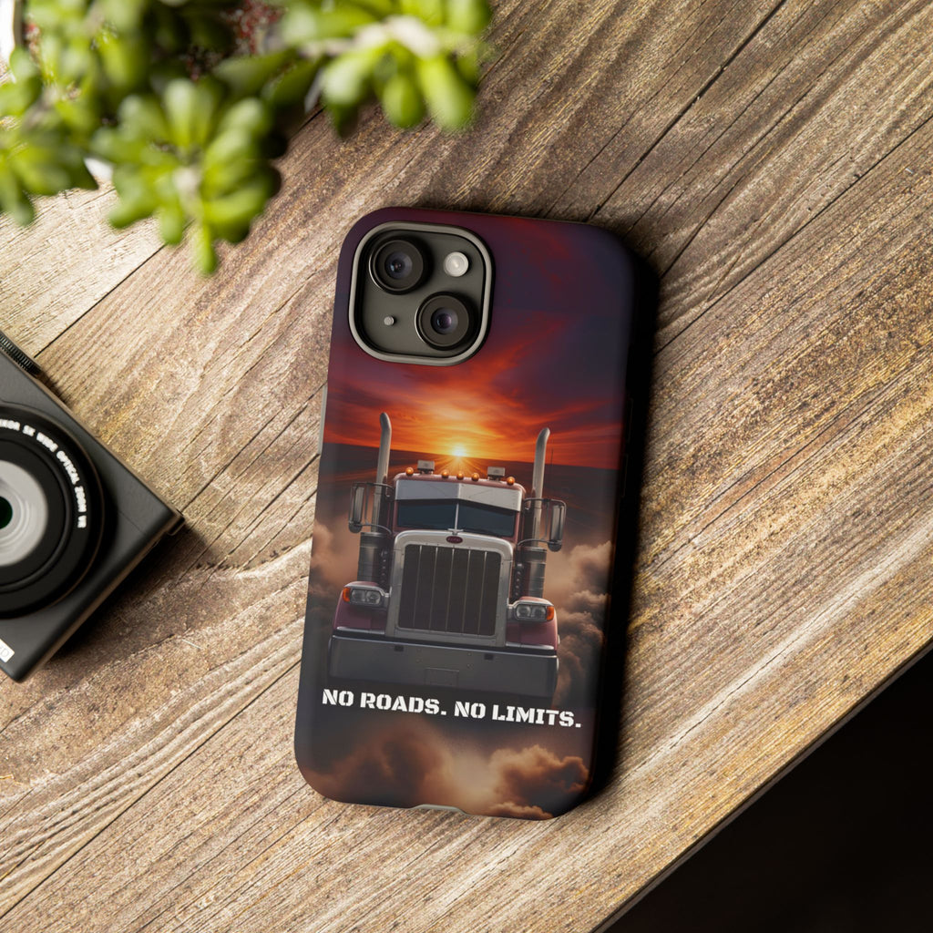 Truck Phone Case — "No Roads. No Limits." Sunset Semi Truck Protective Case