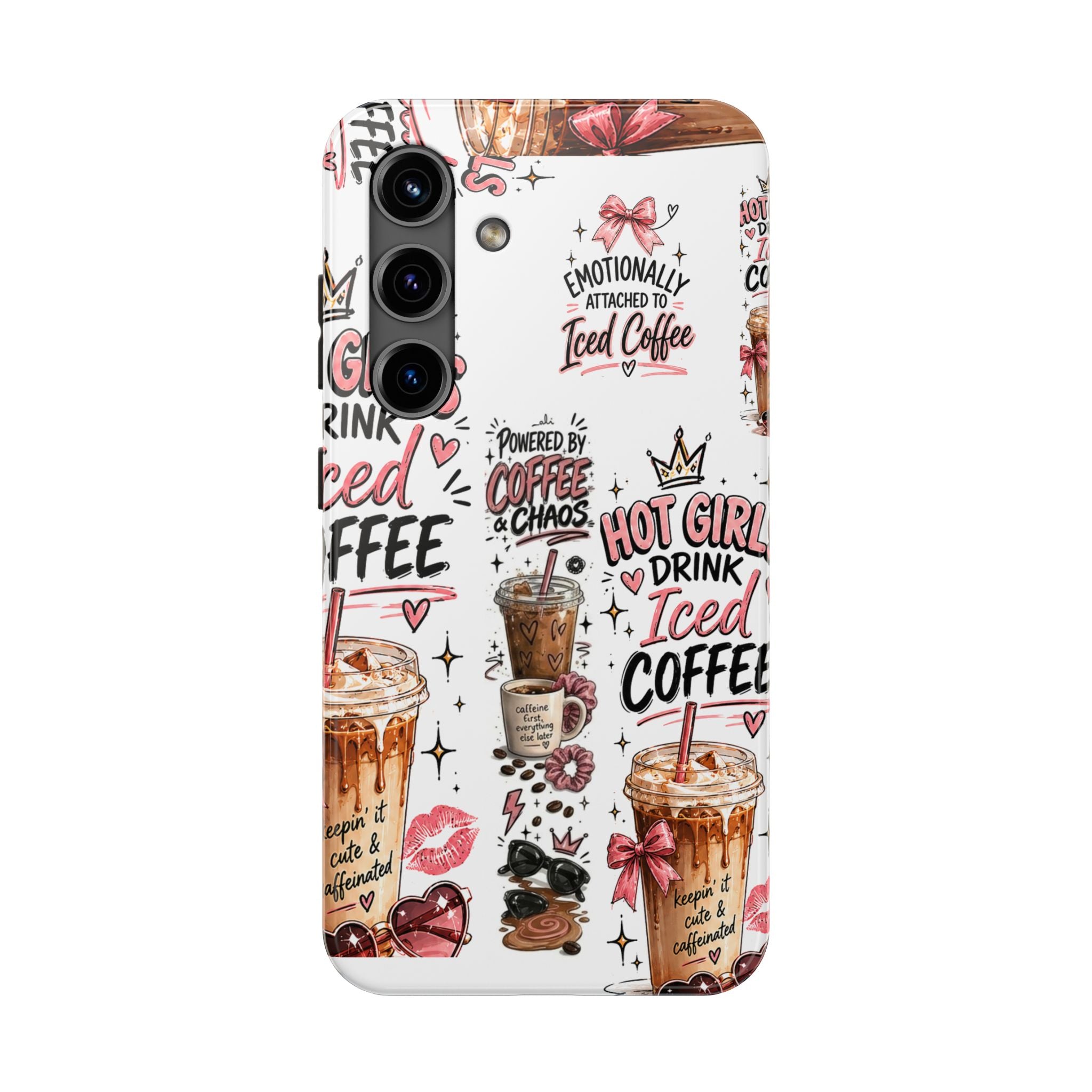 Iced Coffee Pattern Phone Case – "Powered by Coffee & Chaos" Tough Protective Case
