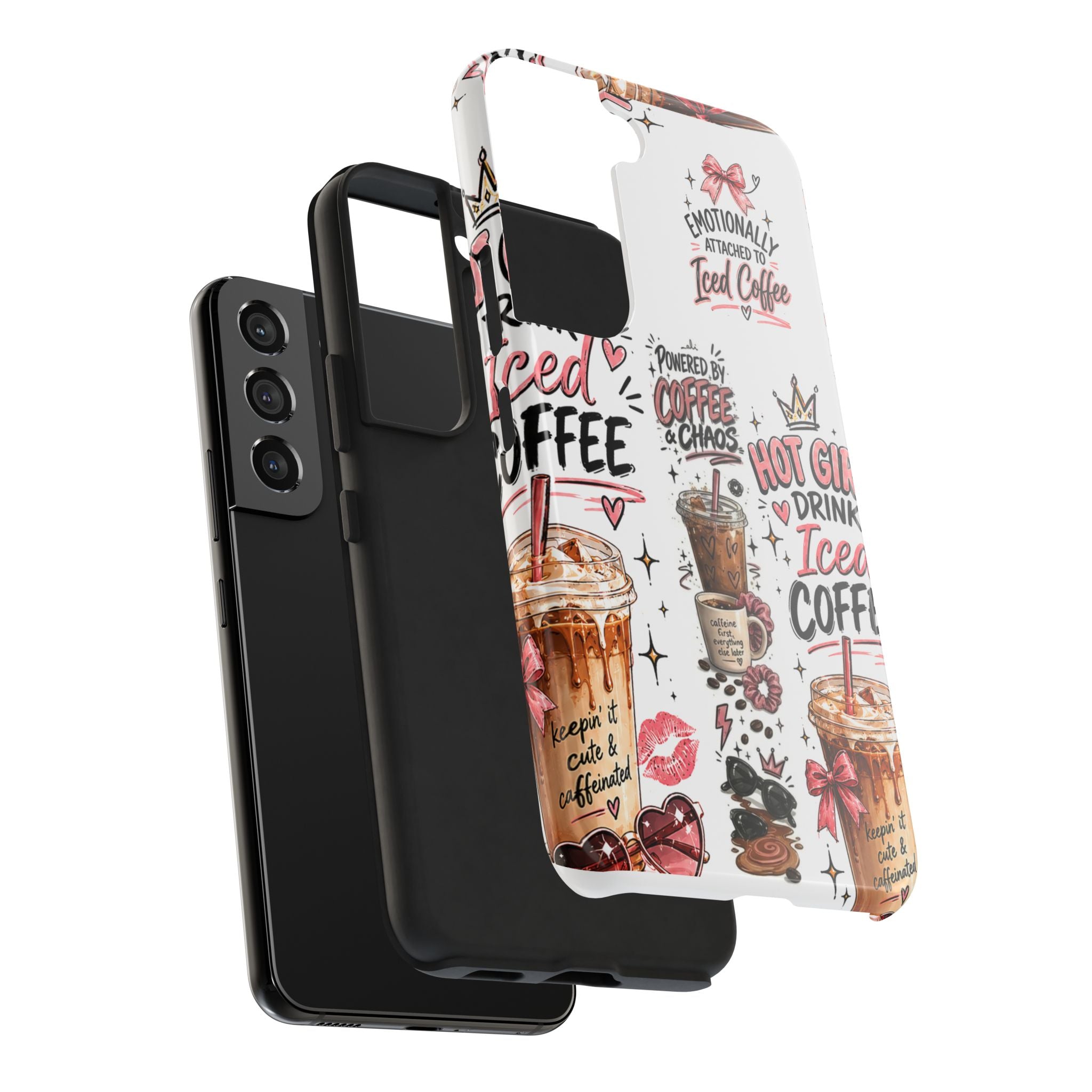 Iced Coffee Pattern Phone Case – "Powered by Coffee & Chaos" Tough Protective Case