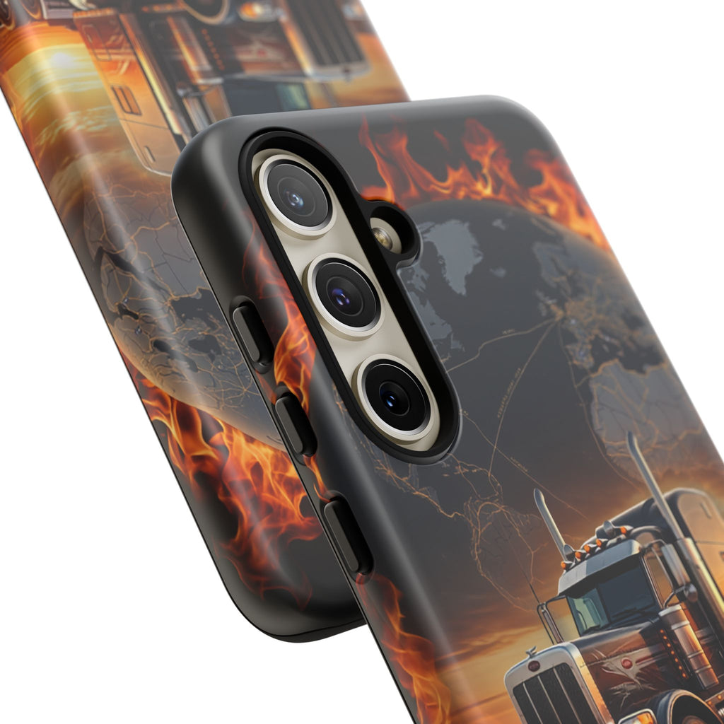 Truck Flames Phone Case — Bold Semi-Truck Globe Design
