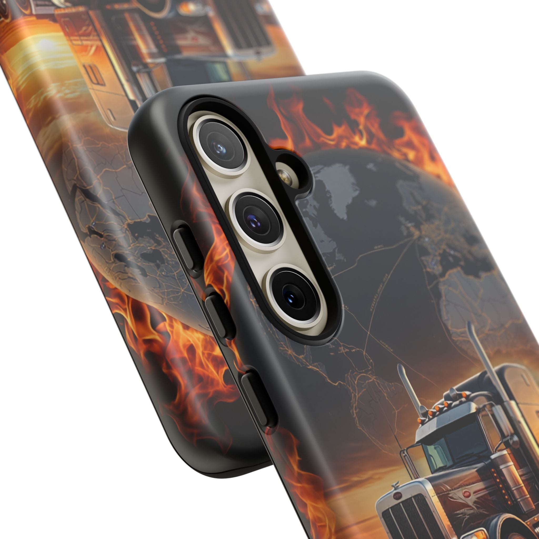 Truck Flames Phone Case — Bold Semi-Truck Globe Design