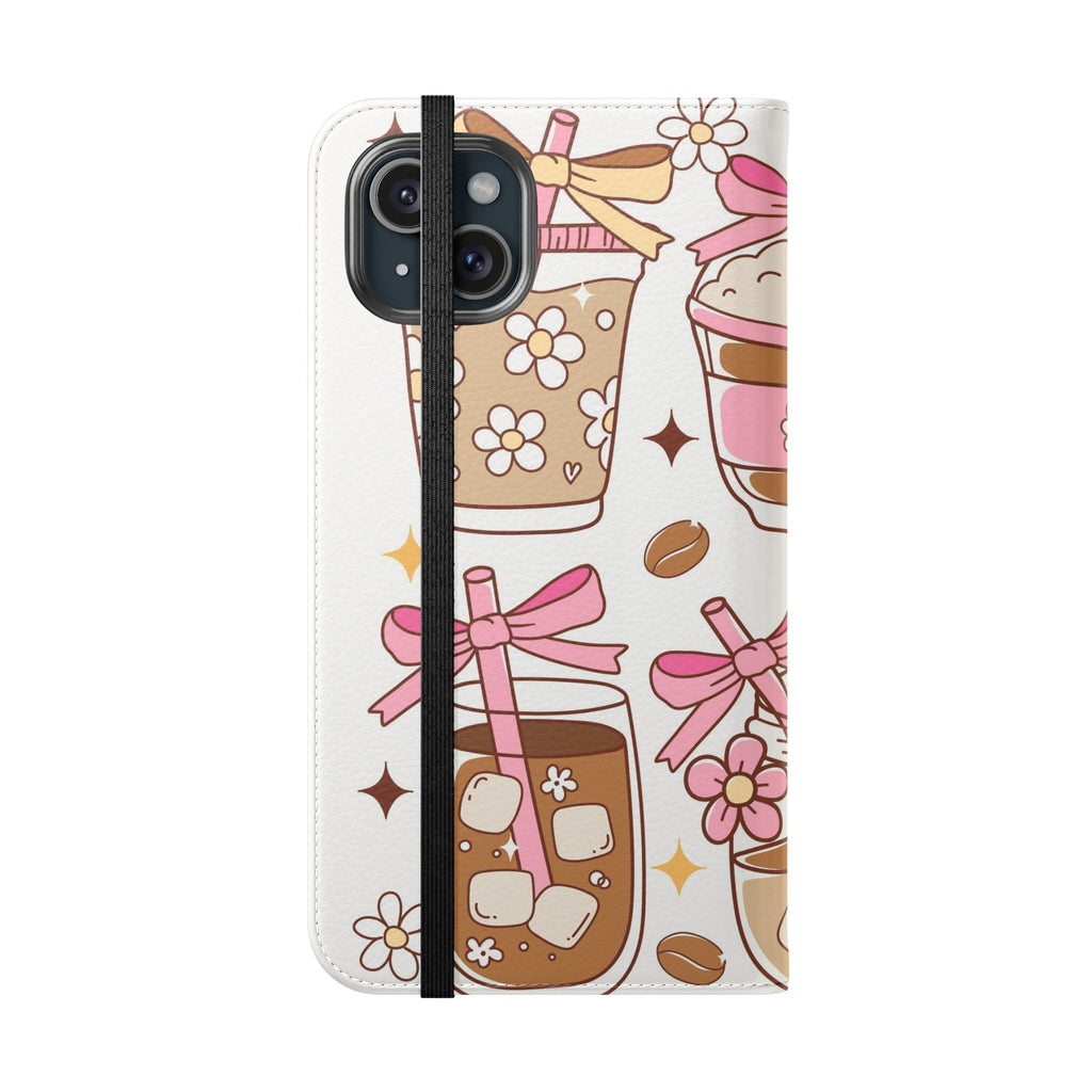 Cute Coffee & Latte Flip Phone Case – Cozy Boba & Dessert Wallet Cover