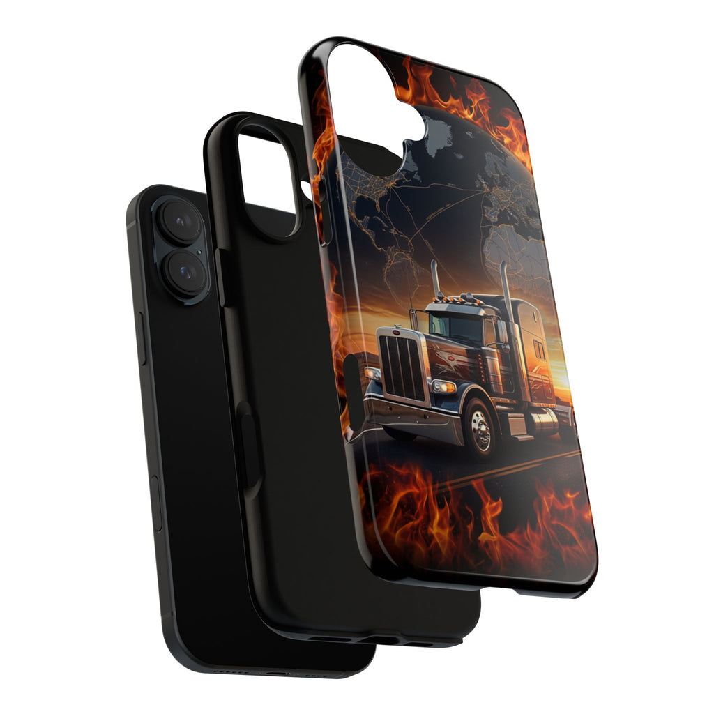 Truck Flames Phone Case — Bold Semi-Truck Globe Design