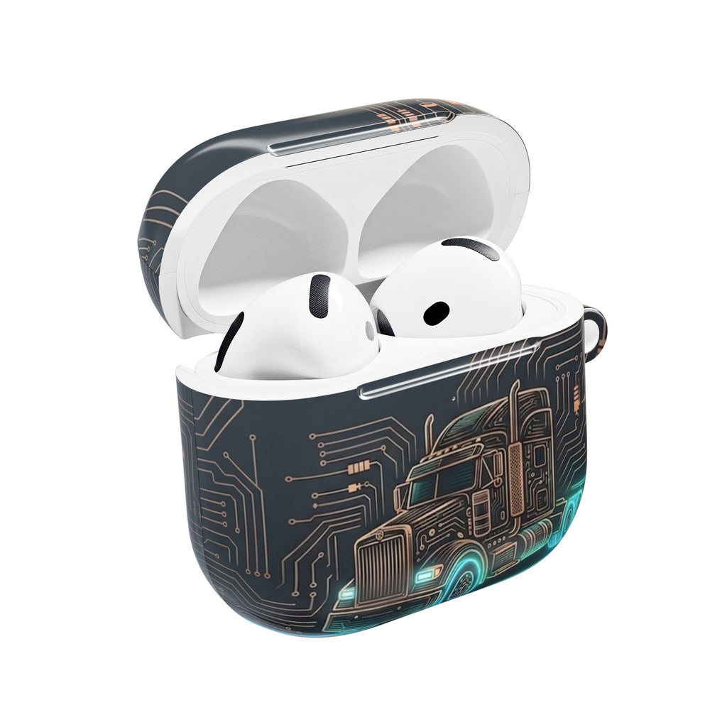 Trucker Tech AirPods Case — Neon Semi Truck Circuit Design