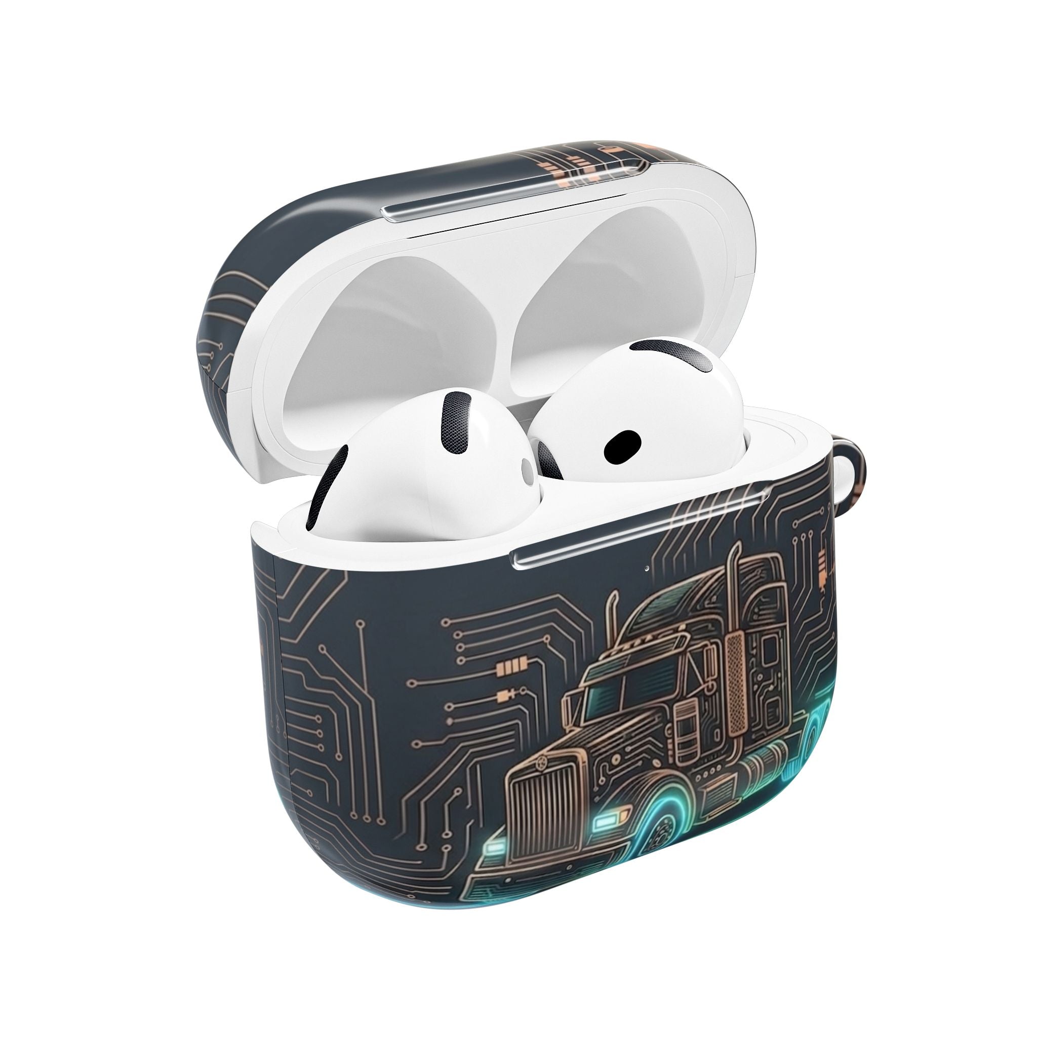 Trucker Tech AirPods Case — Neon Semi Truck Circuit Design