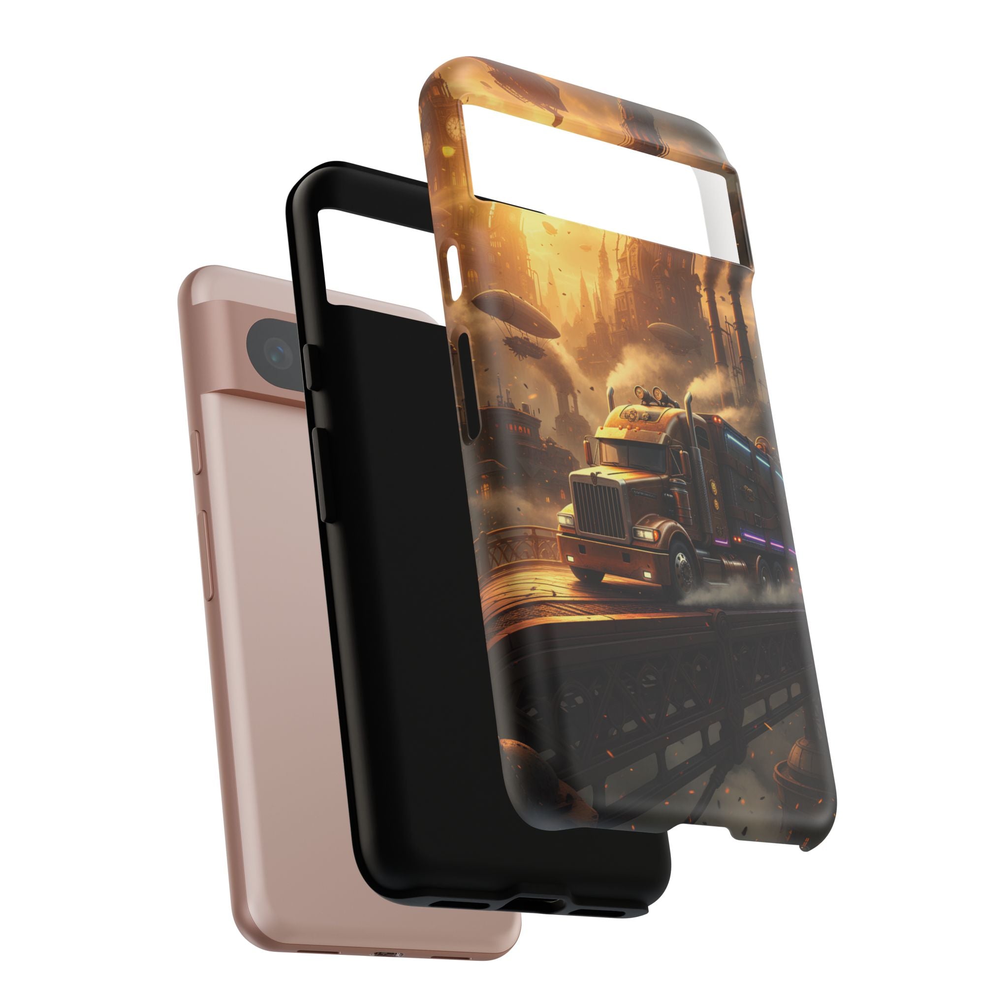 Steampunk Freightliner Phone Case — Rugged Trucking Cityscape iPhone Cover
