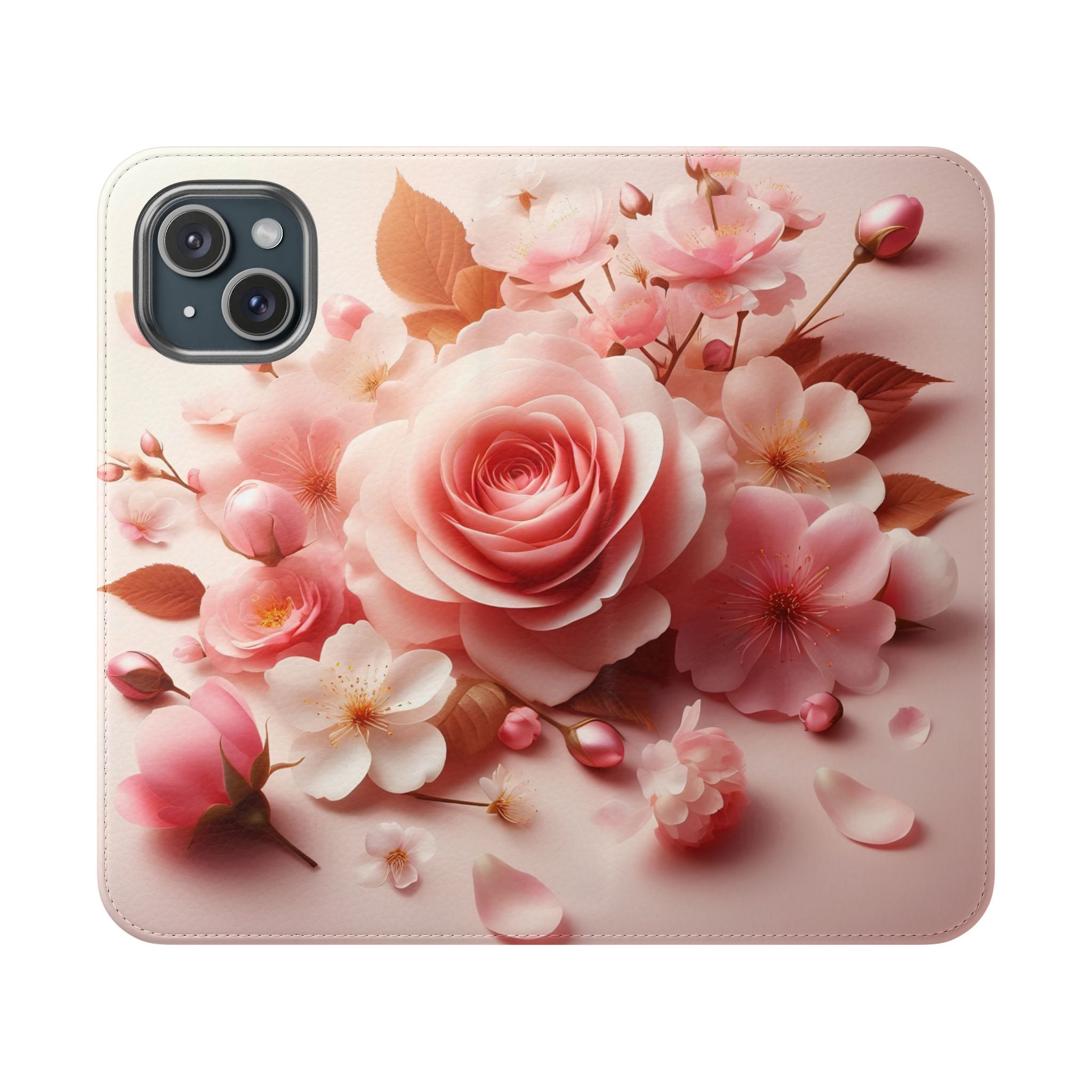 Floral Rose Flip Case — Pink Blossom Wallet Phone Cover
