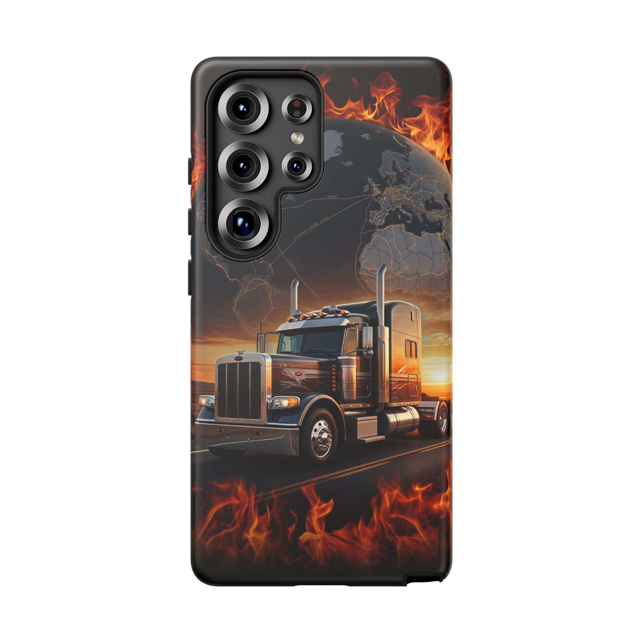 Truck Flames Phone Case — Bold Semi-Truck Globe Design