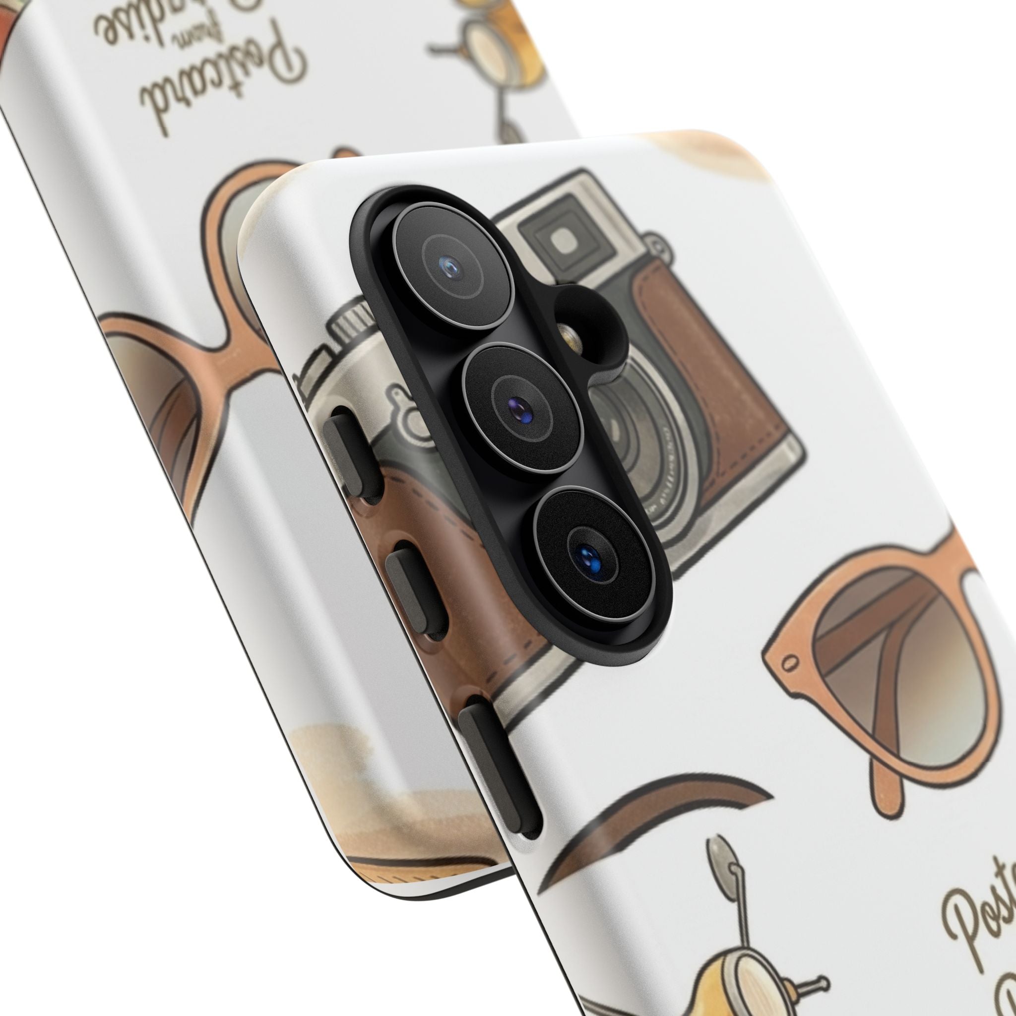 Vintage Summer Beach Phone Case — Feminine Travel Pattern with Cameras, Sunglasses & Scooter