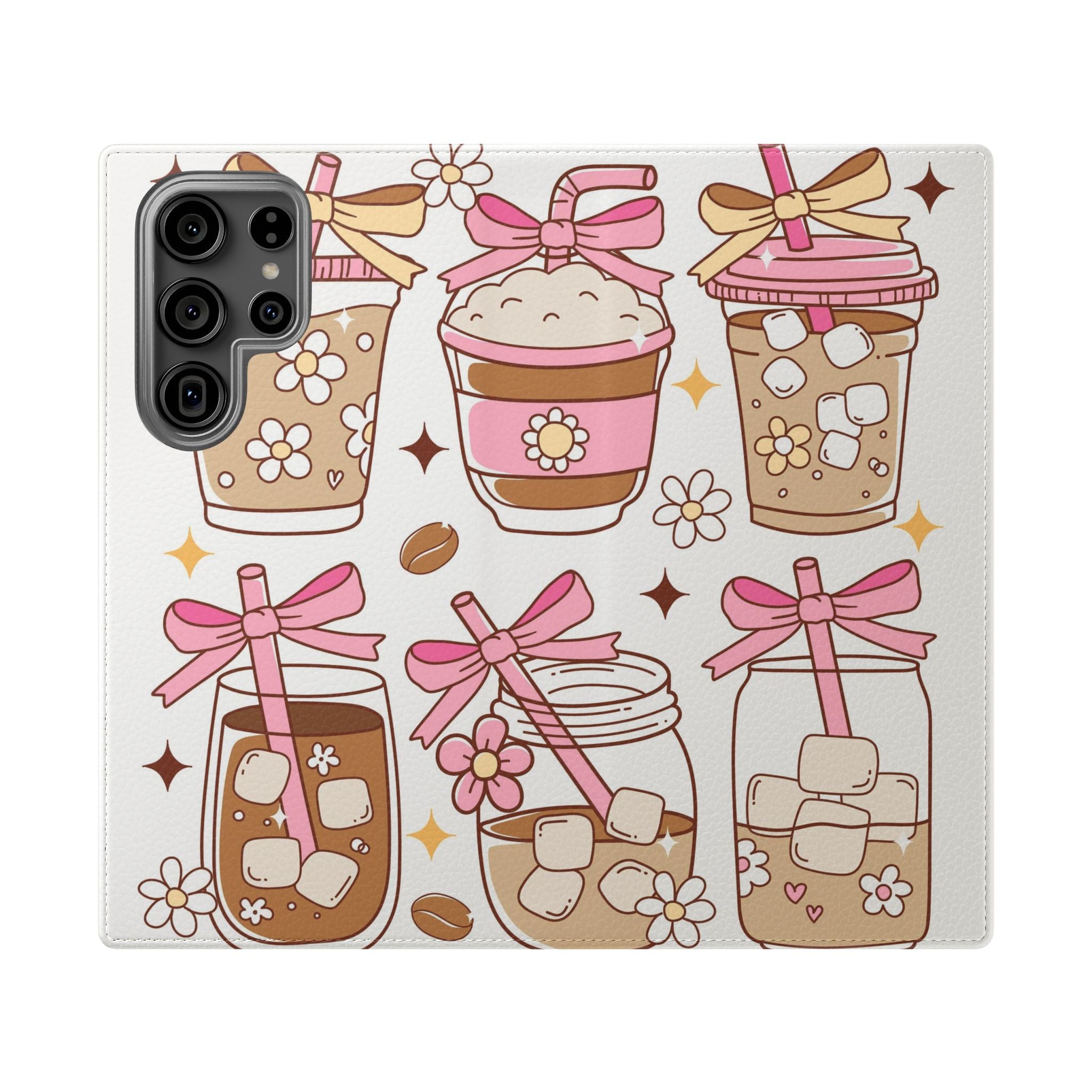 Cute Coffee & Latte Flip Phone Case – Cozy Boba & Dessert Wallet Cover