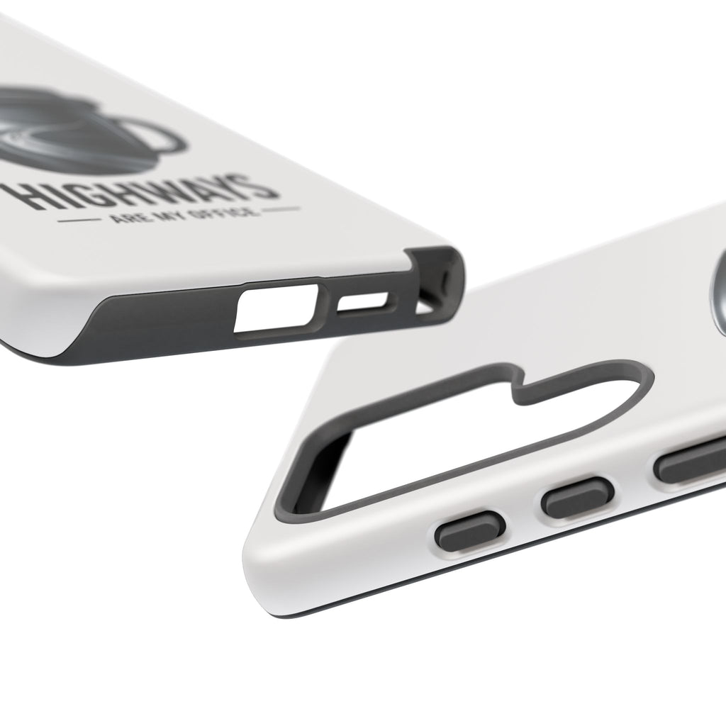 Hard Shell Phone Case — “Highways Are My Office” Travel Coffee Design
