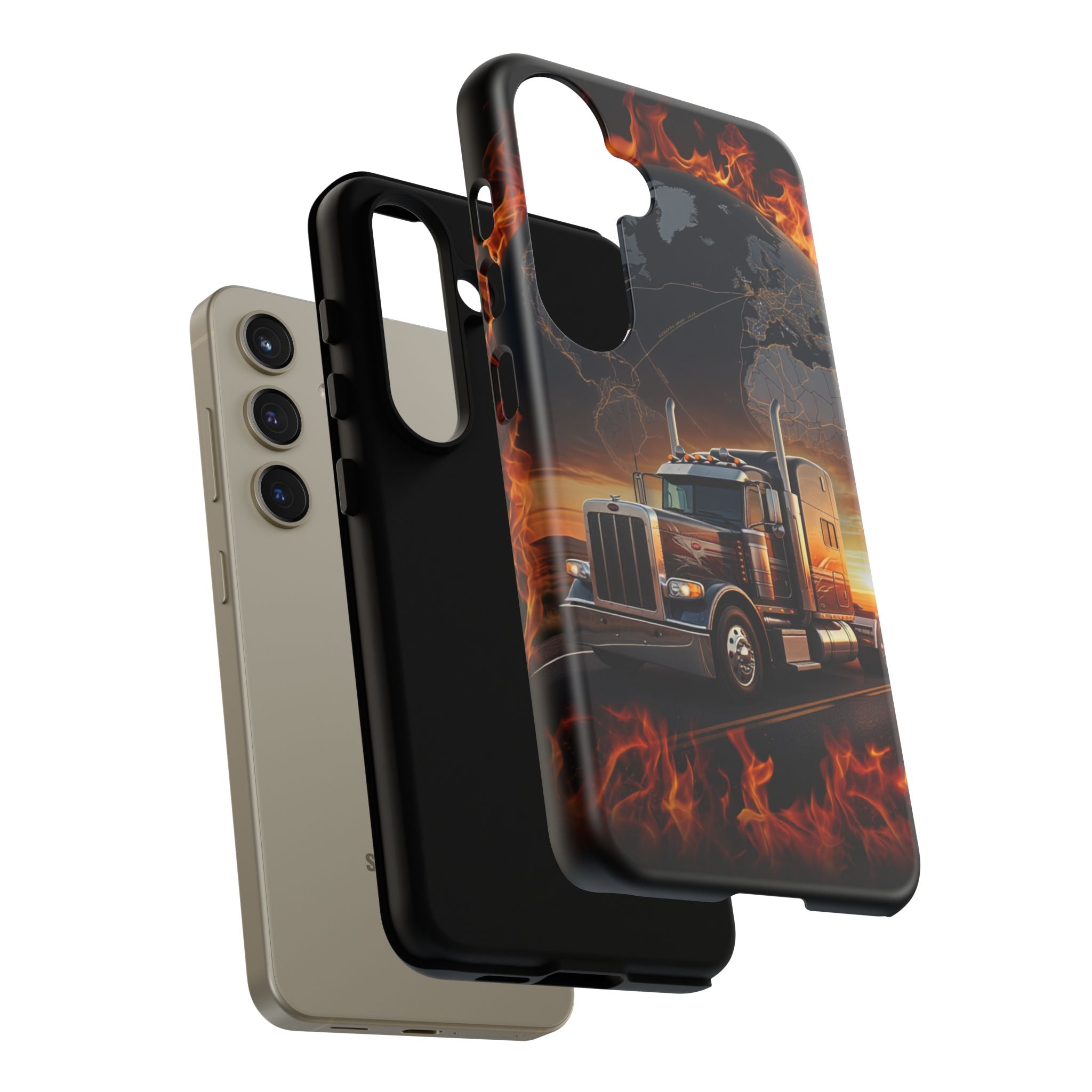 Truck Flames Phone Case — Bold Semi-Truck Globe Design