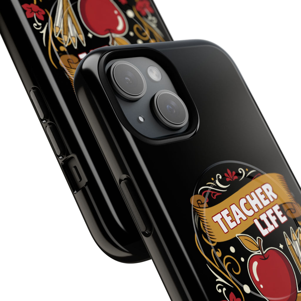 Teacher Life Phone Case - Tough Magnetic Protective Cover with Apple & Books Design