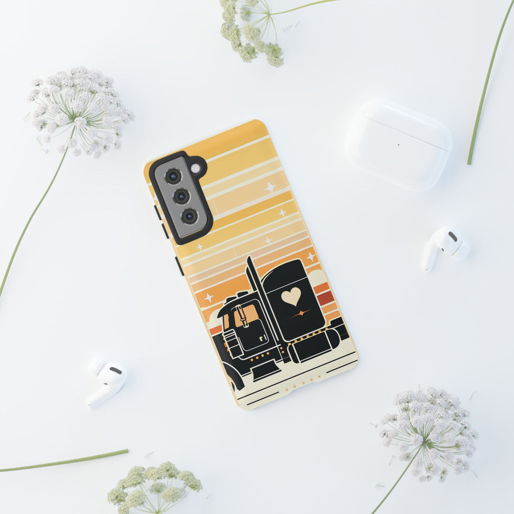 Trucker Heart Phone Case — Retro Semi Truck Protective Phone Cover