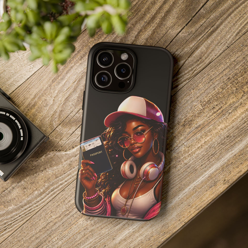 Tough Case – Stylized Urban Girl Phone Case with Headphones & Passport