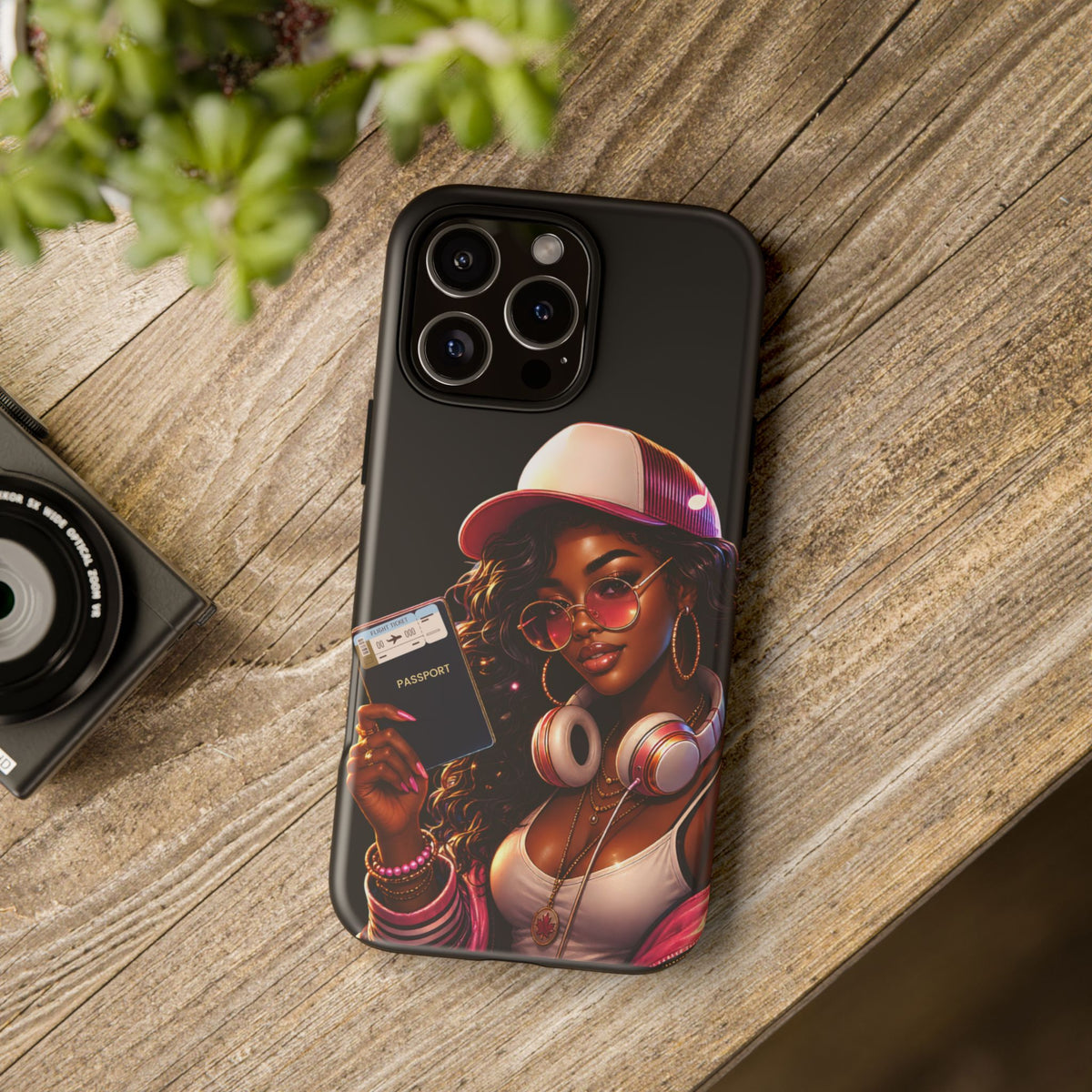 Tough Case – Stylized Urban Girl Phone Case with Headphones & Passport