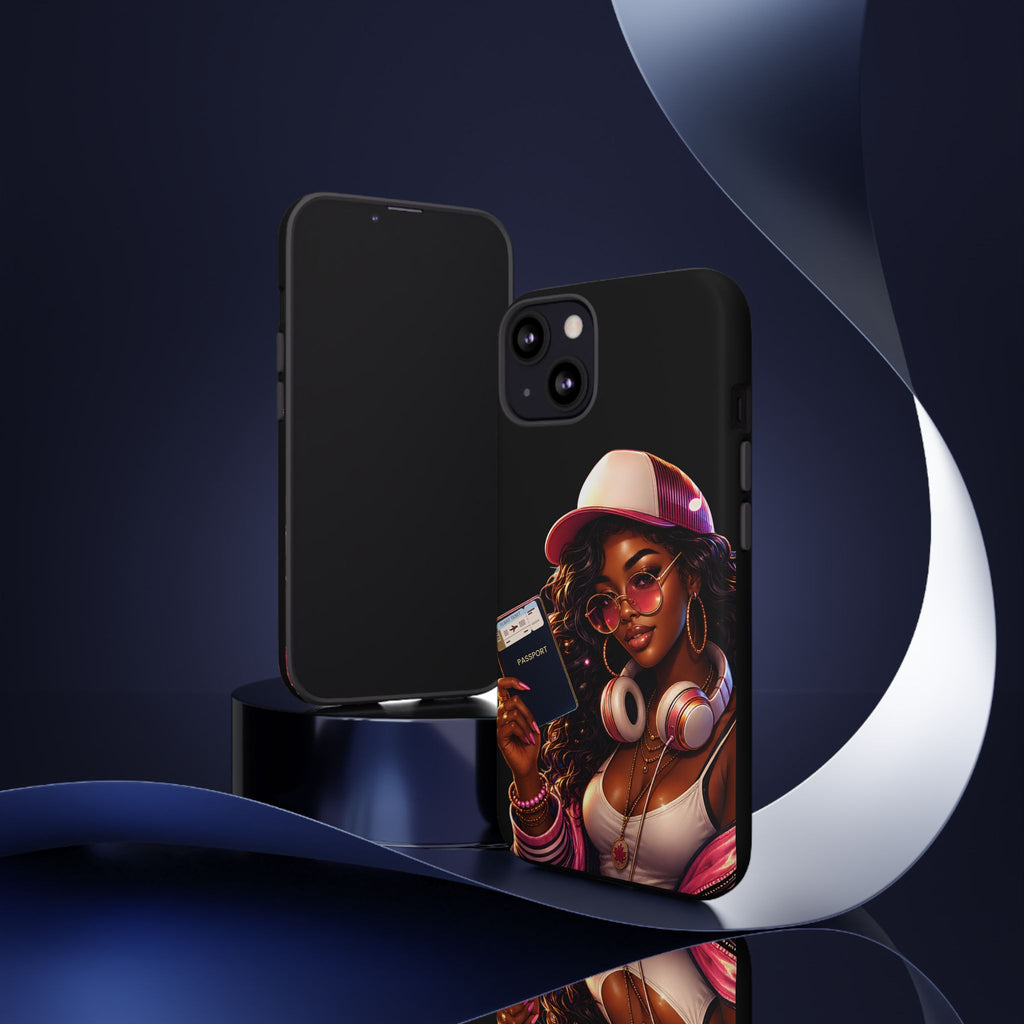 Tough Case – Stylized Urban Girl Phone Case with Headphones & Passport