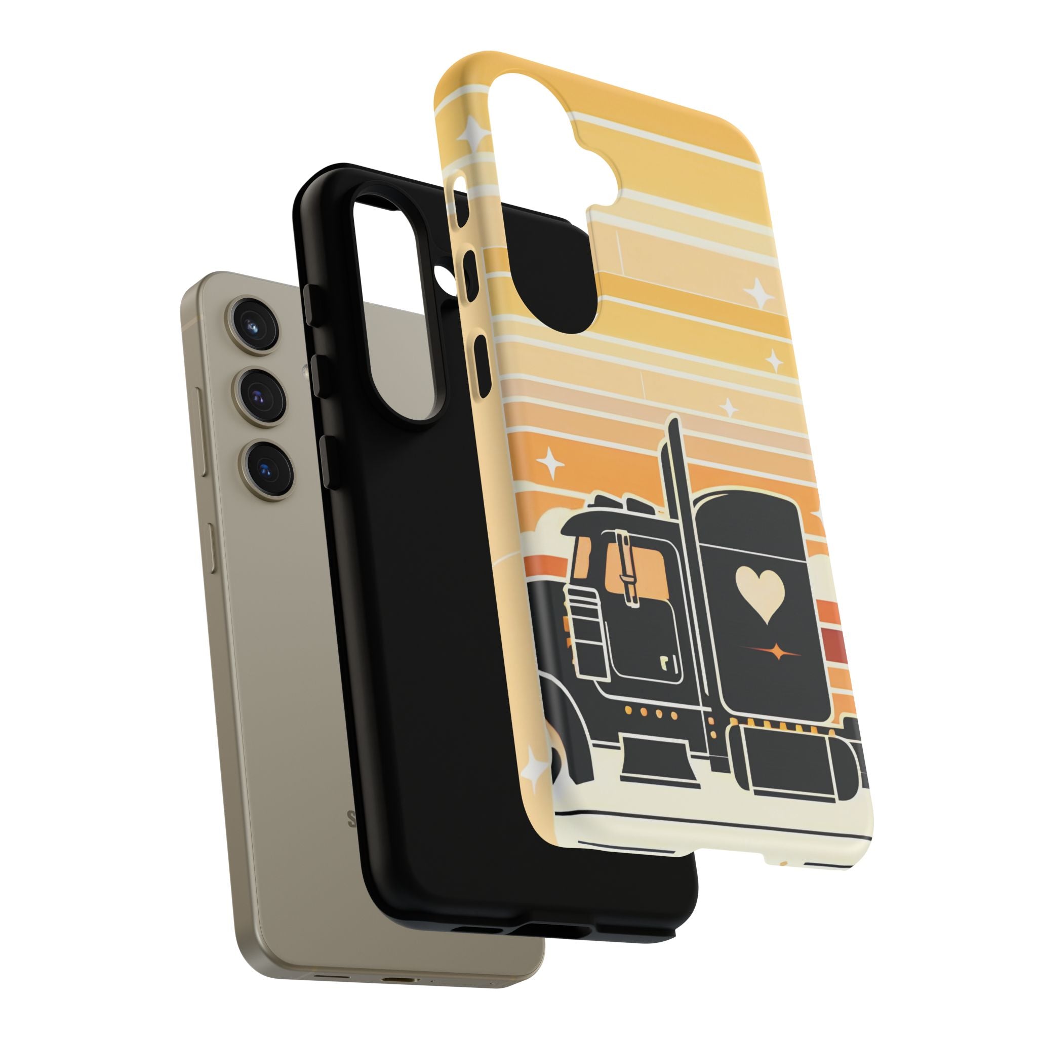 Trucker Heart Phone Case — Retro Semi Truck Protective Phone Cover