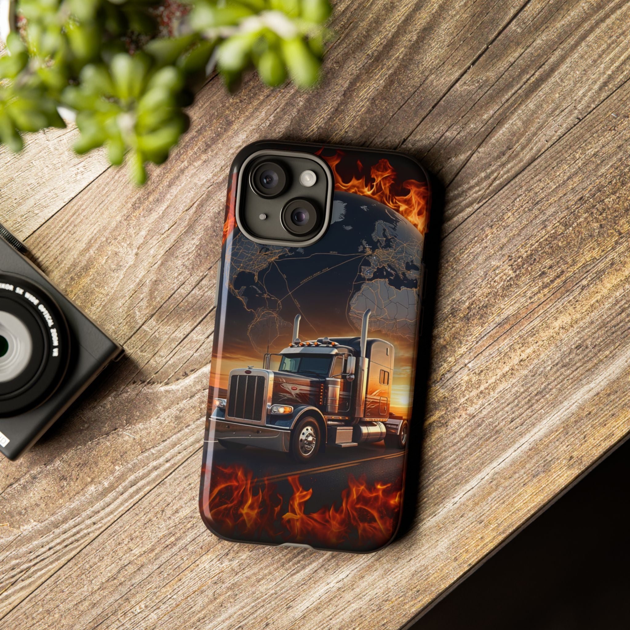 Truck Flames Phone Case — Bold Semi-Truck Globe Design