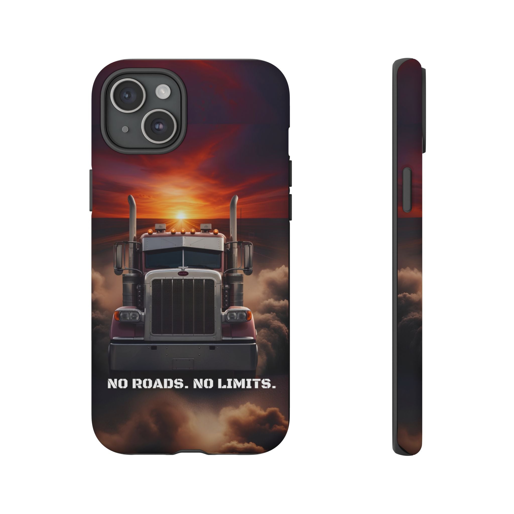 Truck Phone Case — "No Roads. No Limits." Sunset Semi Truck Protective Case