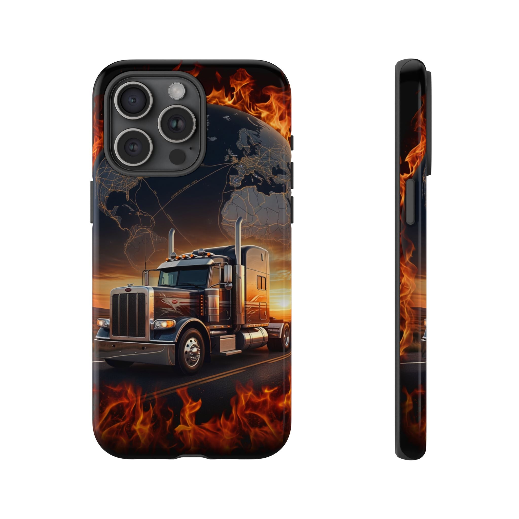 Truck Flames Phone Case — Bold Semi-Truck Globe Design