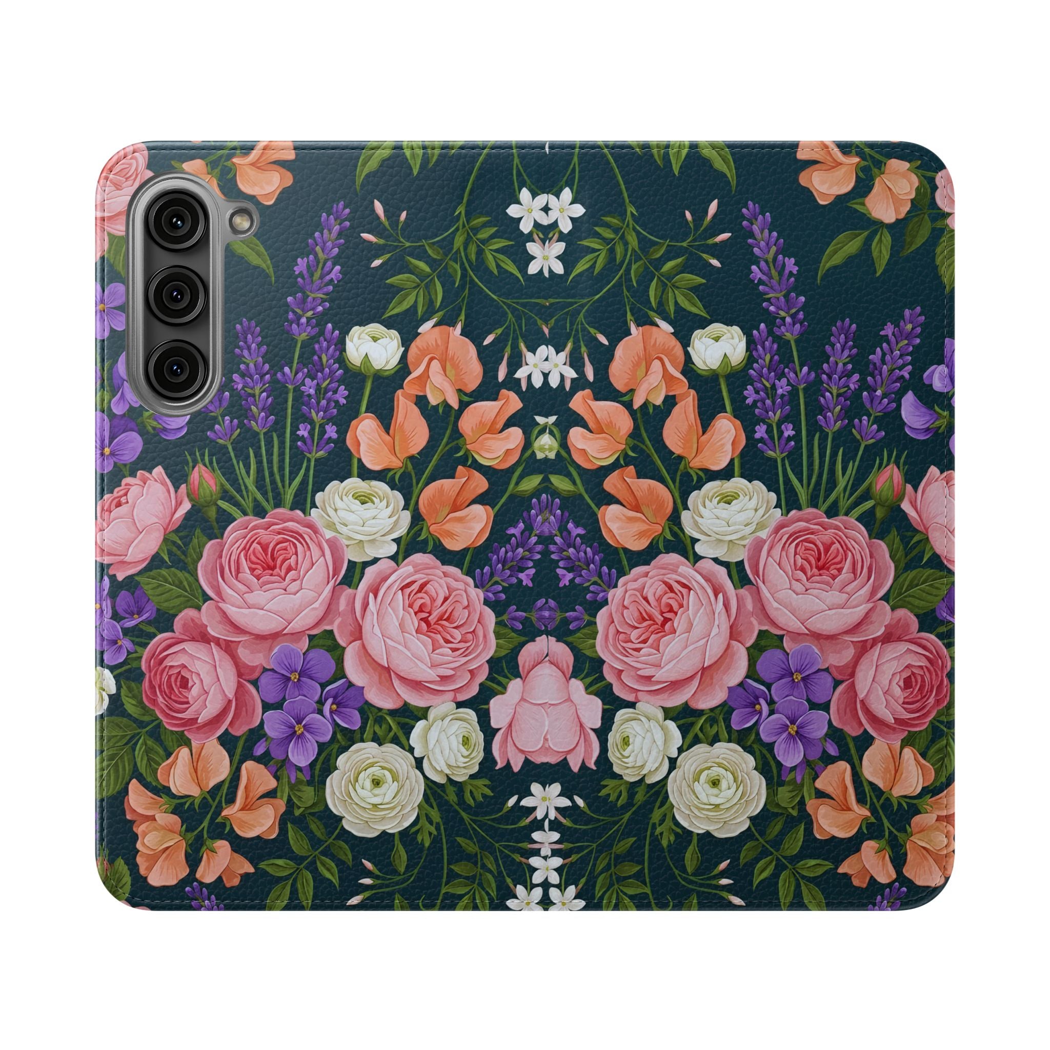 Floral Flip Phone Case -Wallet Cover with Card Slots