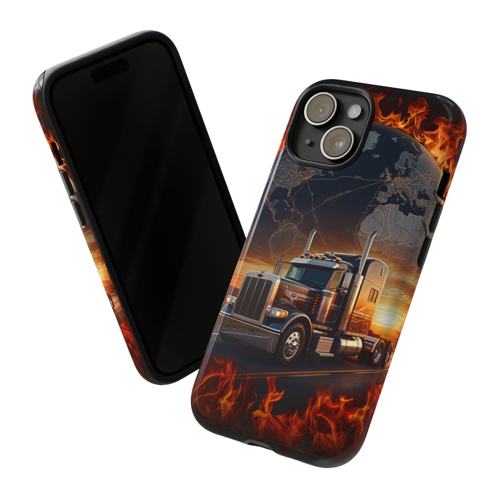 Truck Flames Phone Case — Bold Semi-Truck Globe Design