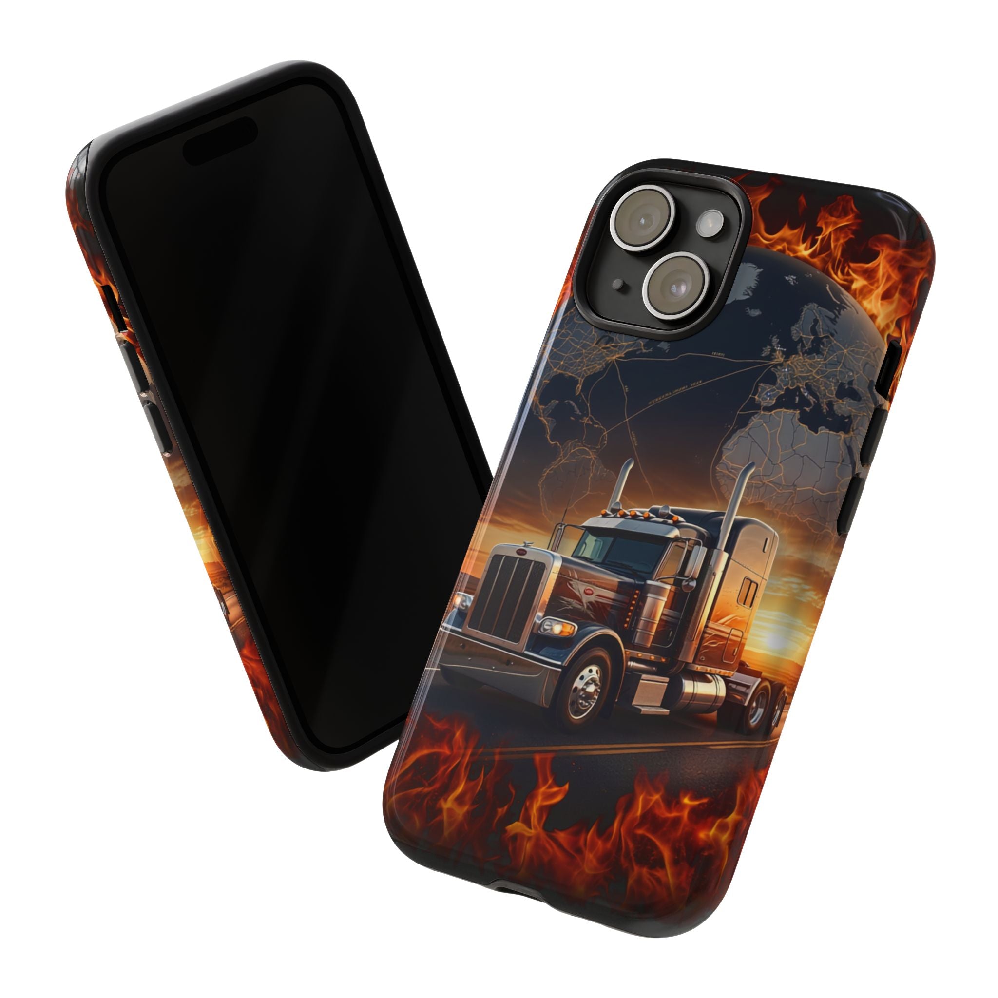 Truck Flames Phone Case — Bold Semi-Truck Globe Design