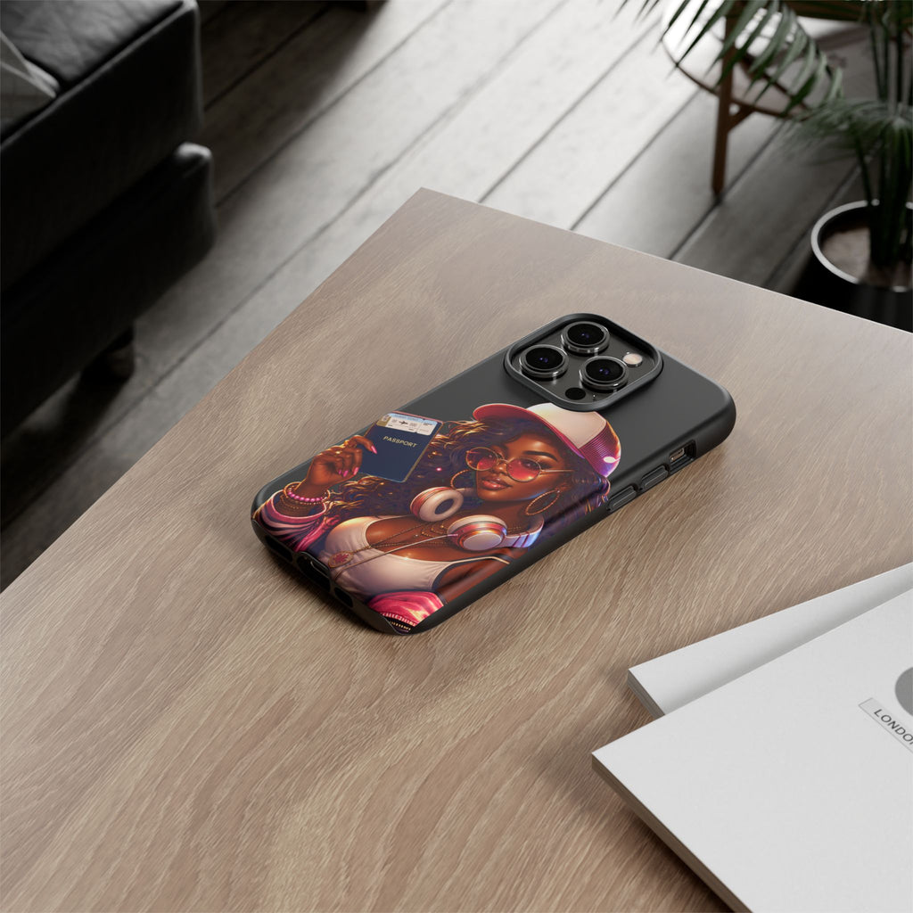 Tough Case – Stylized Urban Girl Phone Case with Headphones & Passport