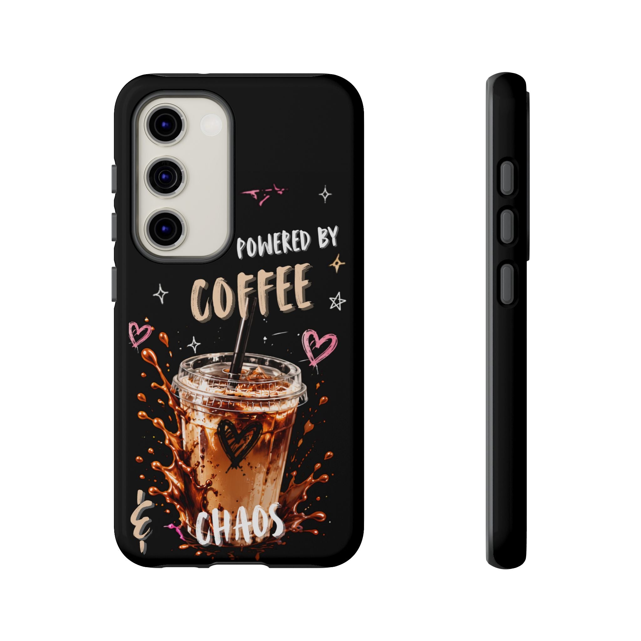 Phone Case — "Powered by Coffee & Chaos" Iced Coffee Protective Cover