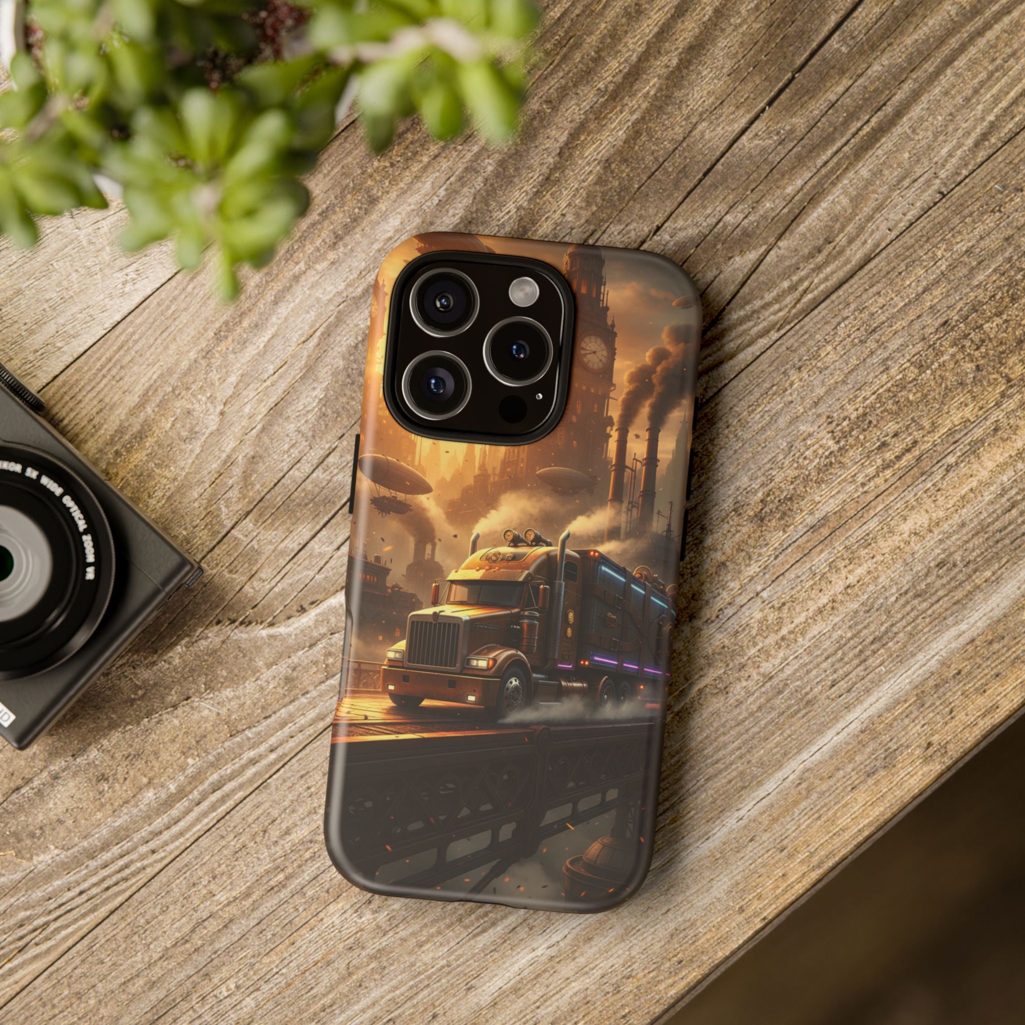 Steampunk Freightliner Phone Case — Rugged Trucking Cityscape iPhone Cover