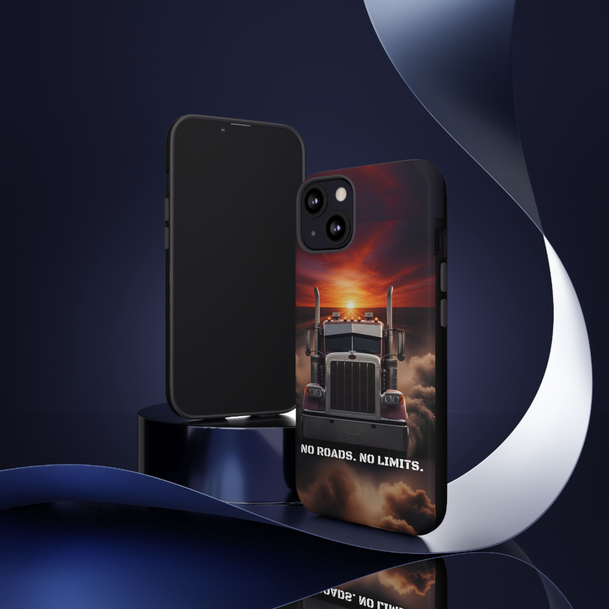 Truck Phone Case — "No Roads. No Limits." Sunset Semi Truck Protective Case
