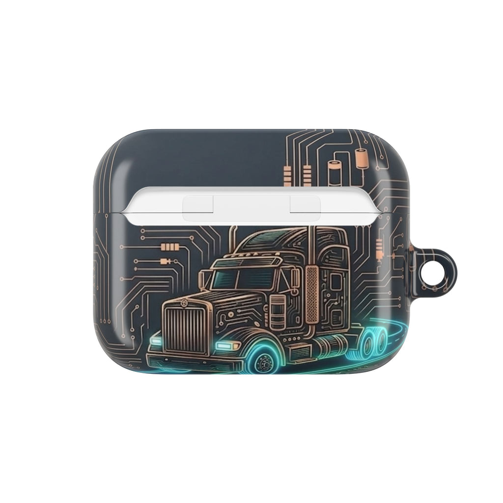 Trucker Tech AirPods Case — Neon Semi Truck Circuit Design