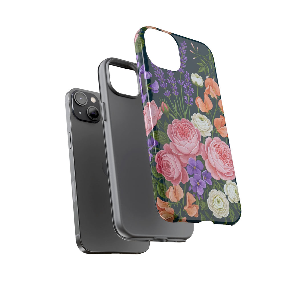 Floral Bouquet Phone Case — Vintage Roses & Lavender Protective Cover