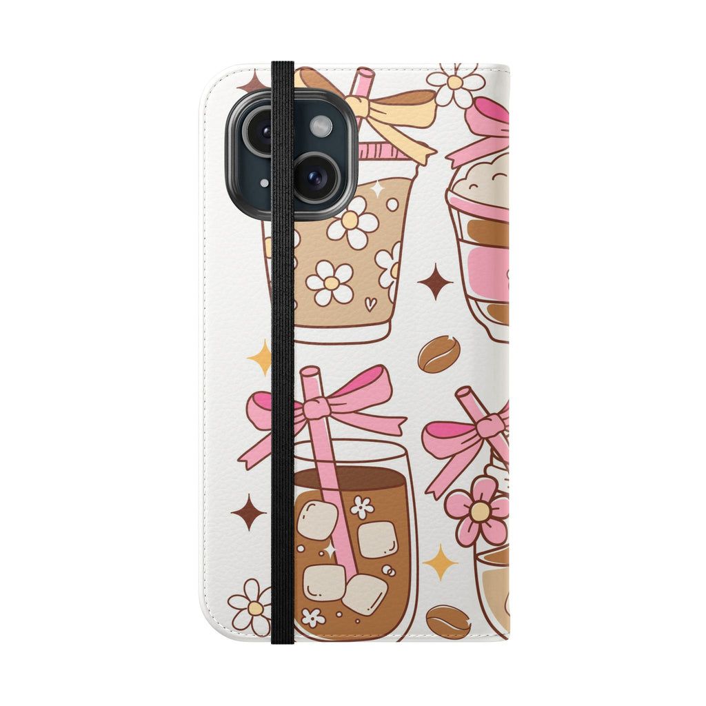 Cute Coffee & Latte Flip Phone Case – Cozy Boba & Dessert Wallet Cover
