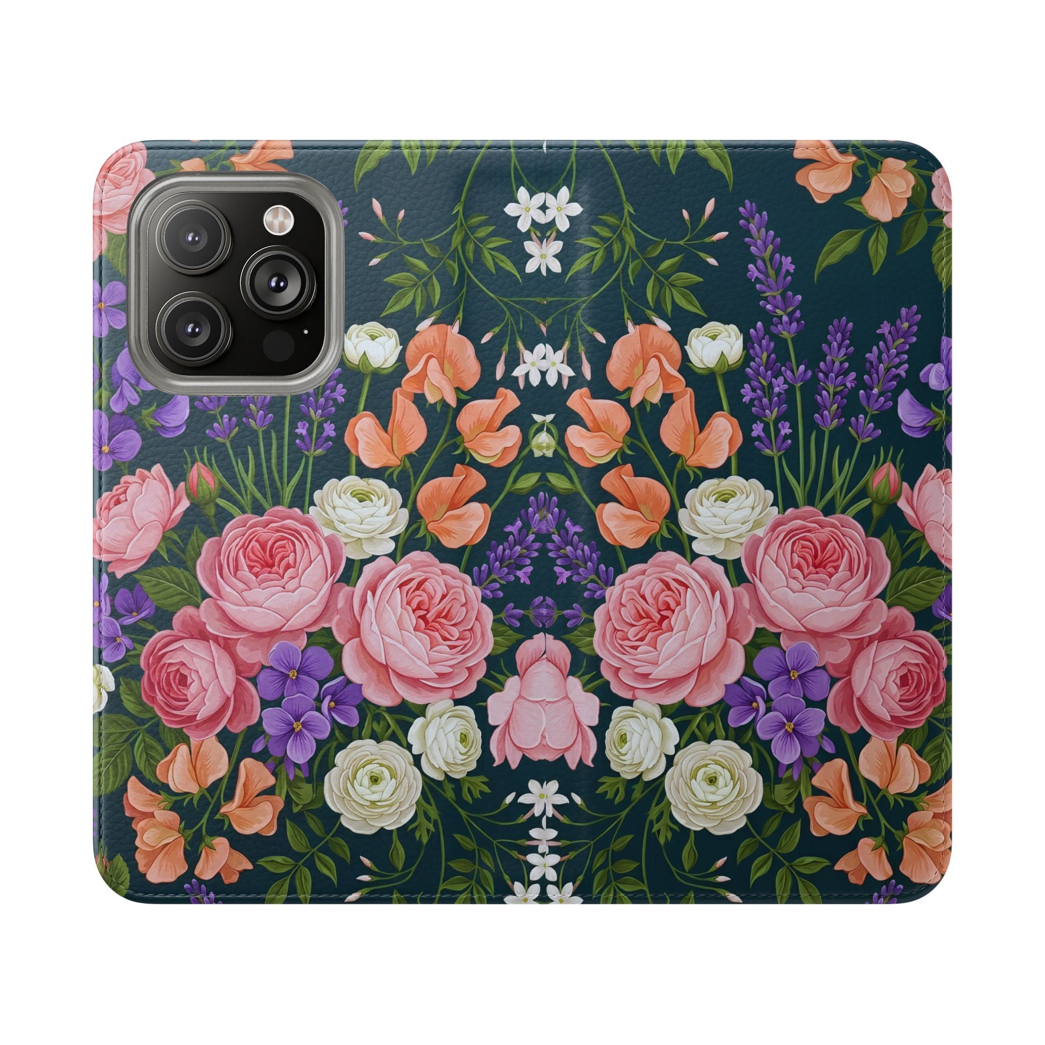 Floral Flip Phone Case -Wallet Cover with Card Slots
