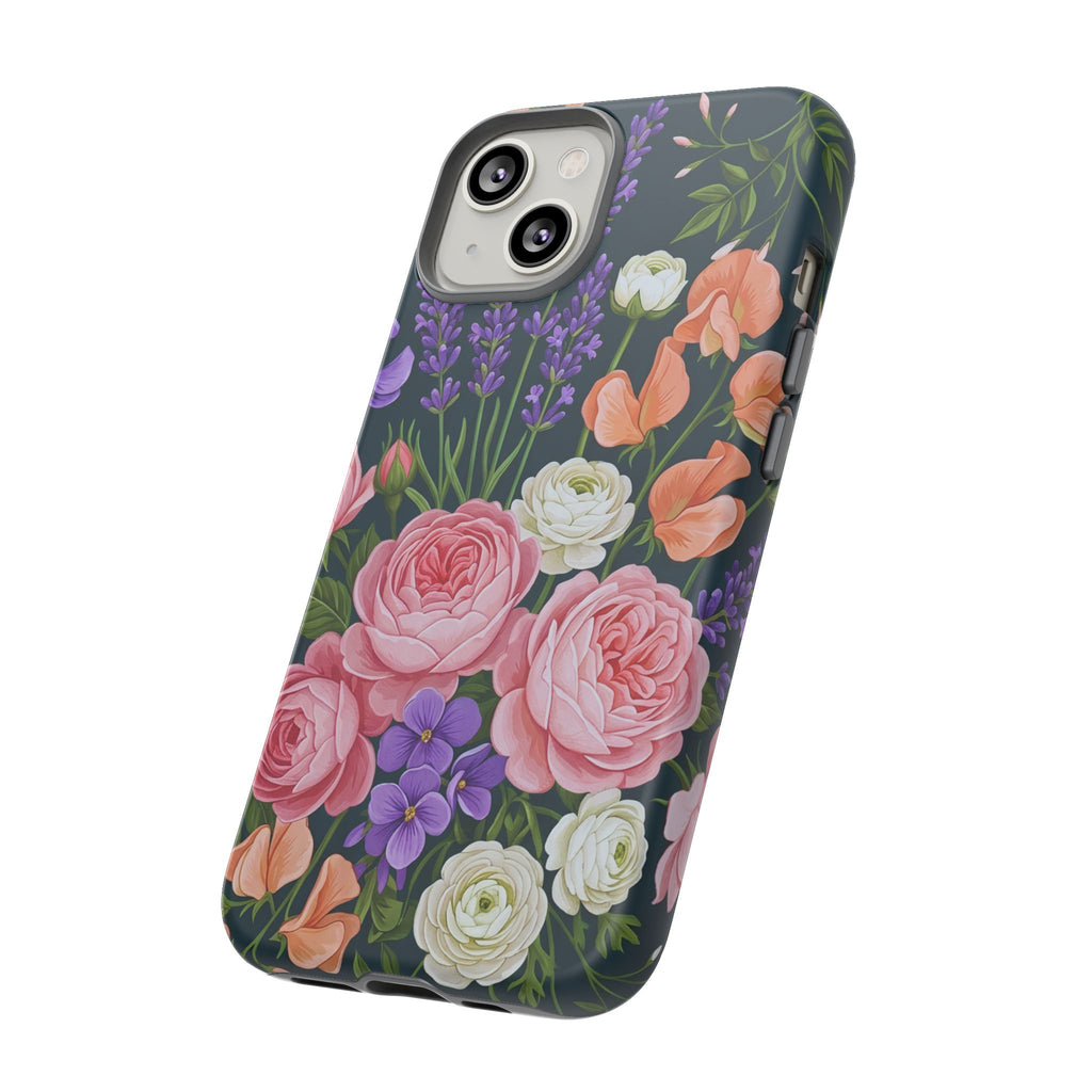 Floral Bouquet Phone Case — Vintage Roses & Lavender Protective Cover