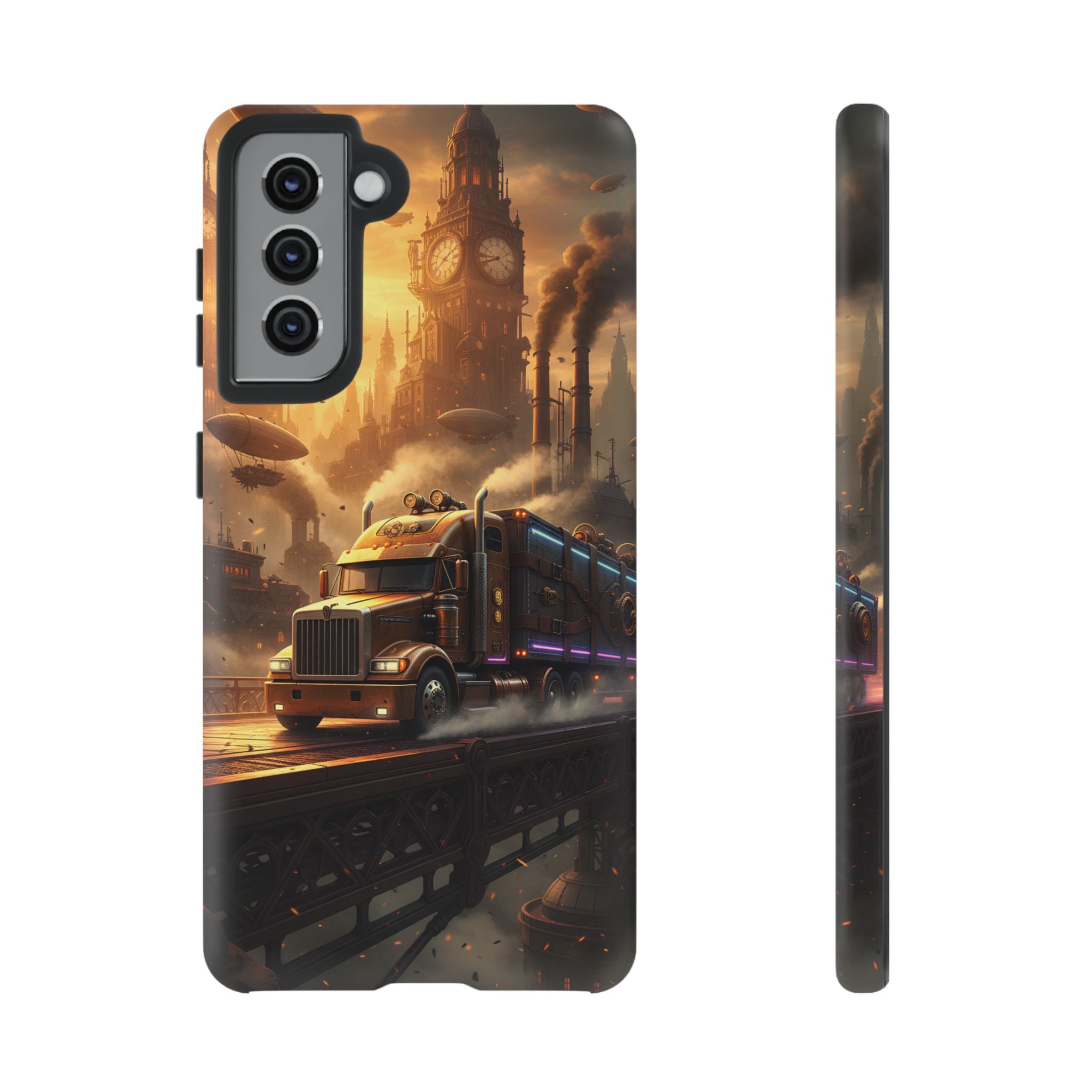 Steampunk Freightliner Phone Case — Rugged Trucking Cityscape iPhone Cover