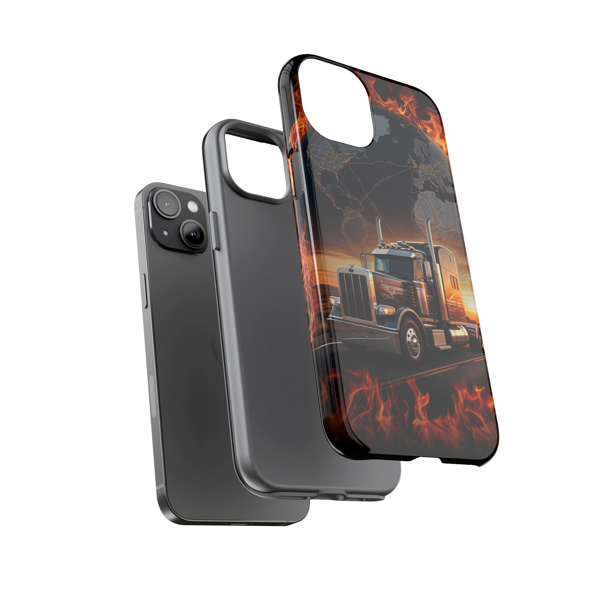 Truck Flames Phone Case — Bold Semi-Truck Globe Design
